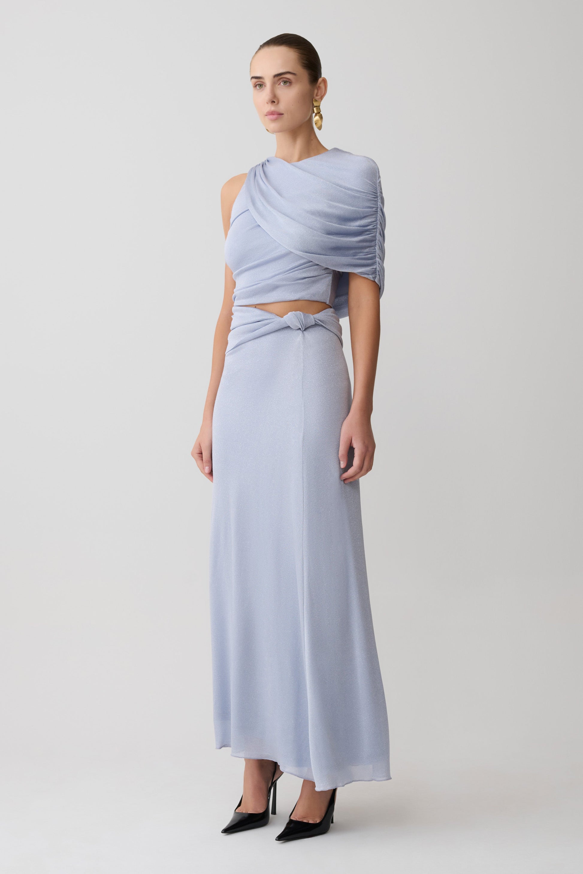 Adrienne One Shoulder Lurex Top - Pastel Blue #4