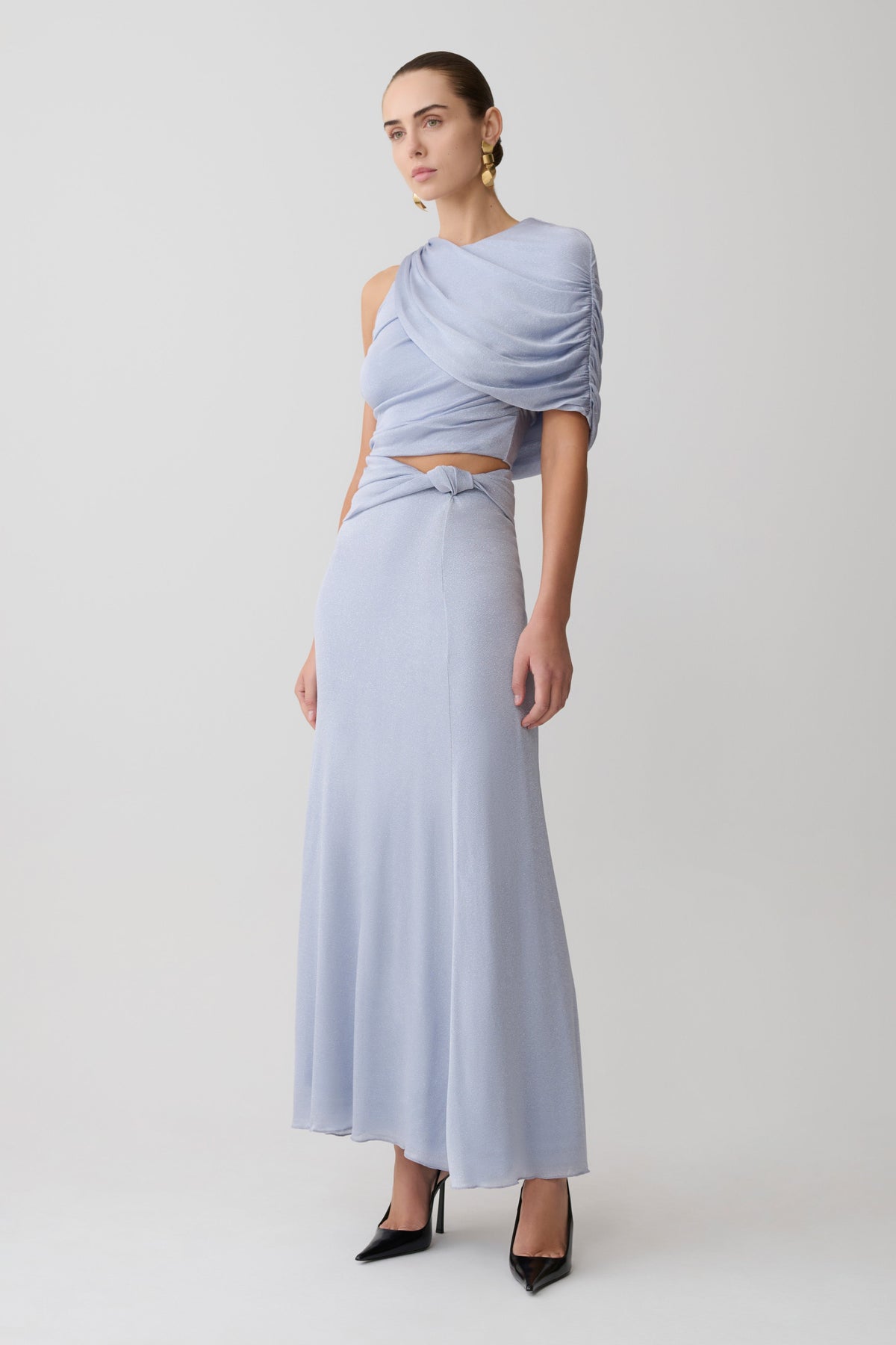Adrienne One Shoulder Lurex Top - Pastel Blue #7