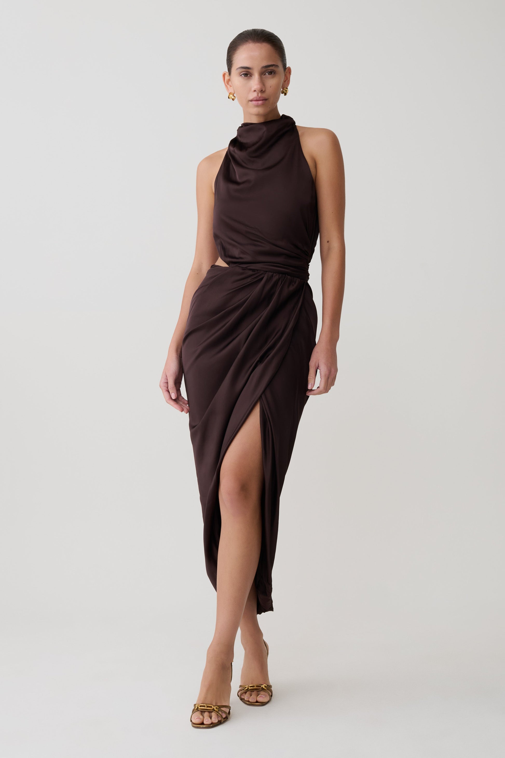 Aveline Draped Halter Midi Dress - Dark Chocolate #8