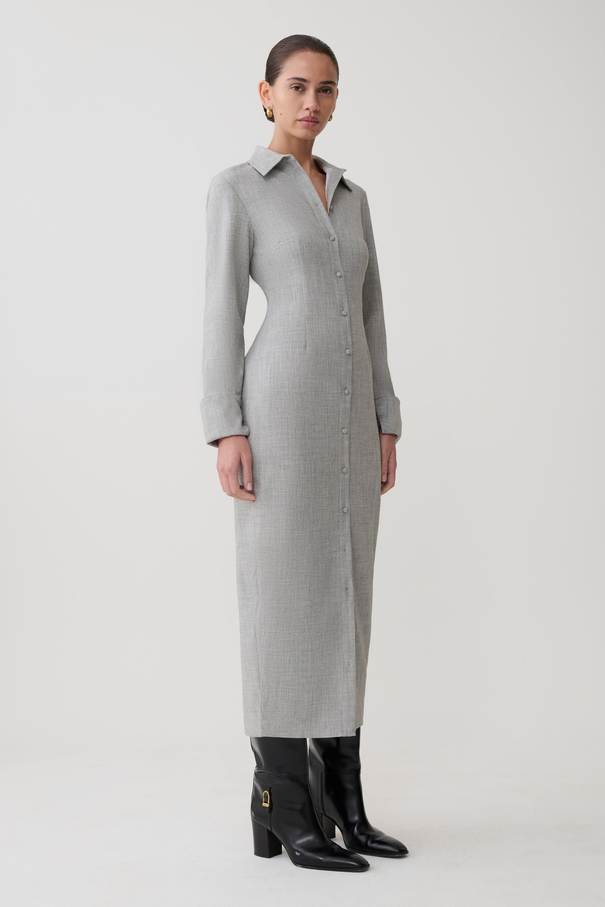 Dorian Fitted Shirt Midi Dress - Charcoal Marle #5