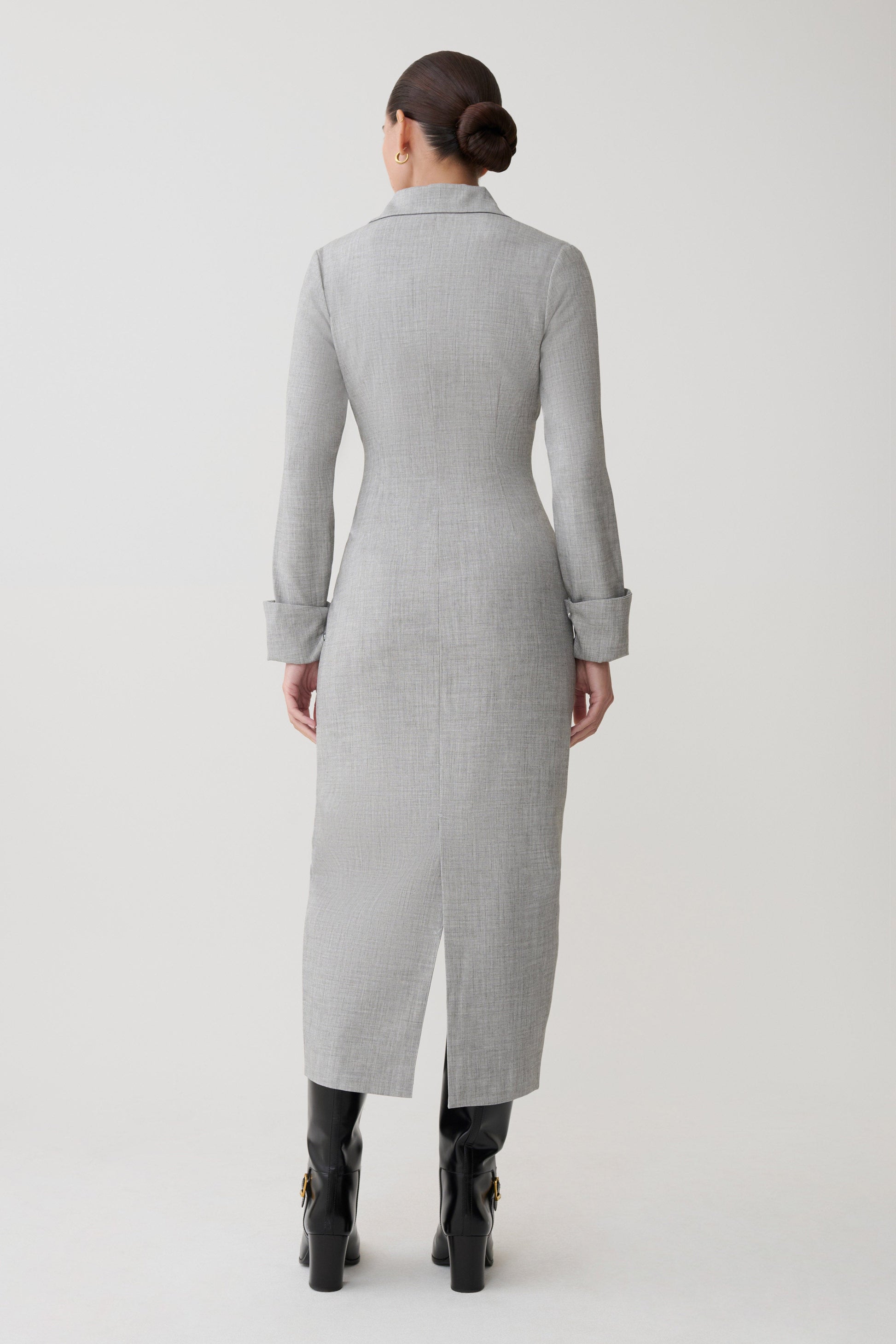 Dorian Fitted Shirt Midi Dress - Charcoal Marle #4