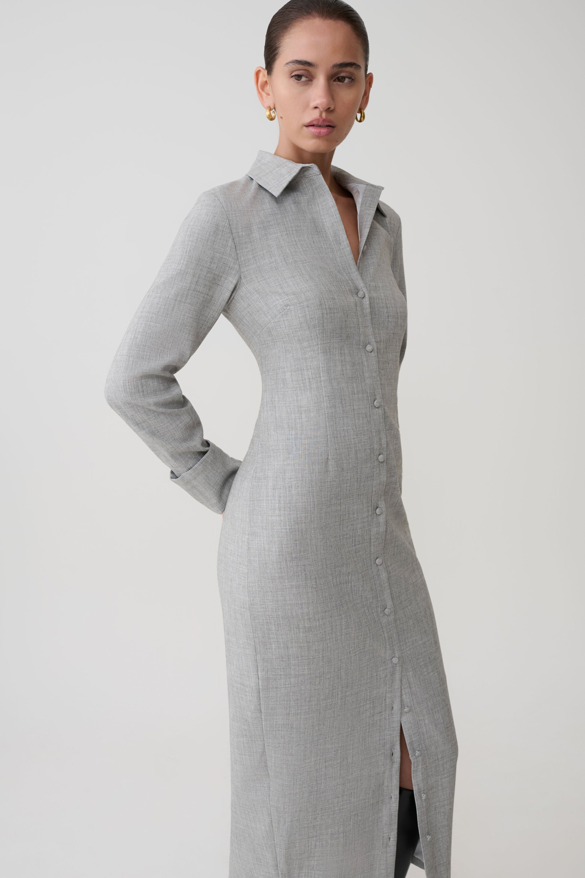 Dorian Fitted Shirt Midi Dress - Charcoal Marle #2