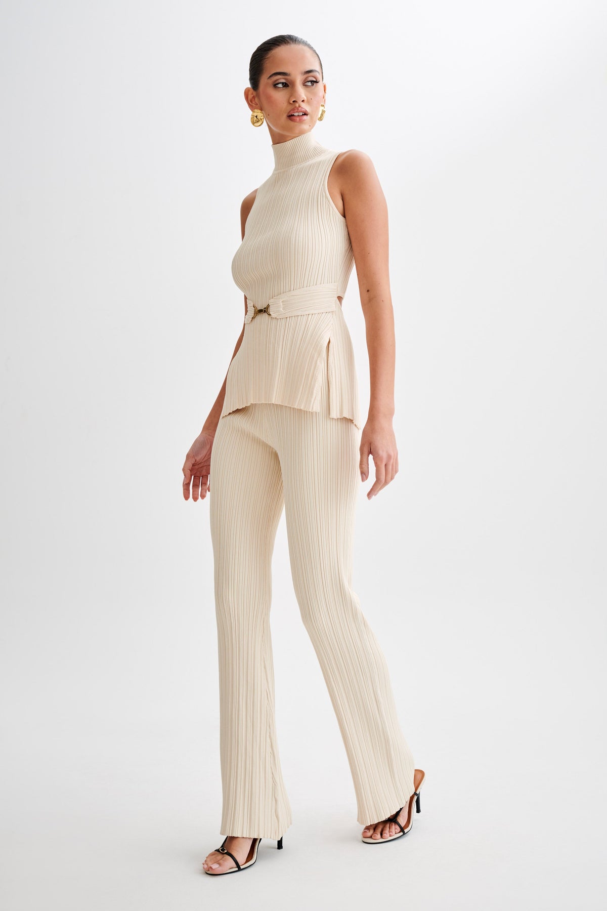 Chiara Straight Leg Rib Knit Pant - Cream #5