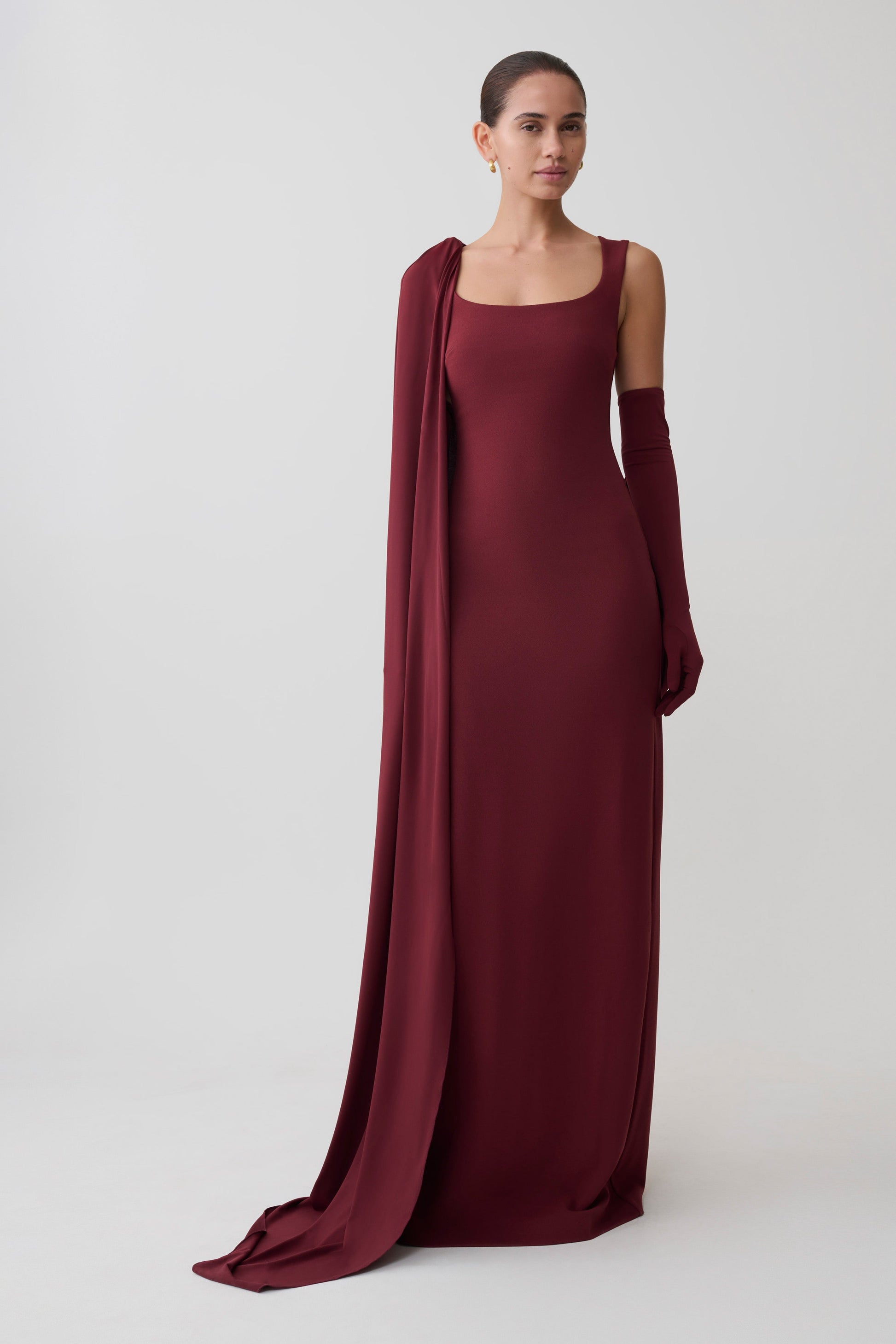 Rhea Detachable Cape Jersey Maxi Dress - Wine #2