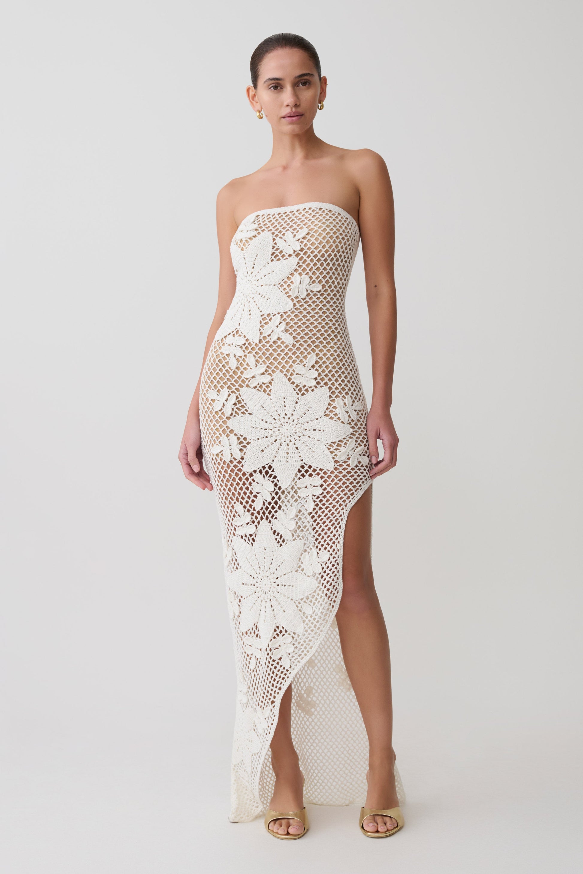 Mandie Hand Crochet Asymmetrical Maxi Dress - White #2