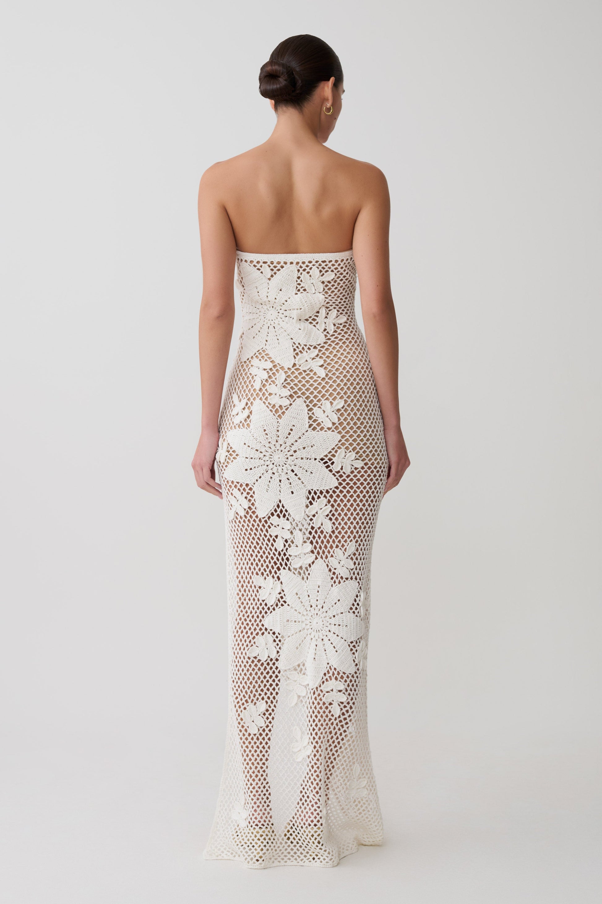 Mandie Hand Crochet Asymmetrical Maxi Dress - White #3