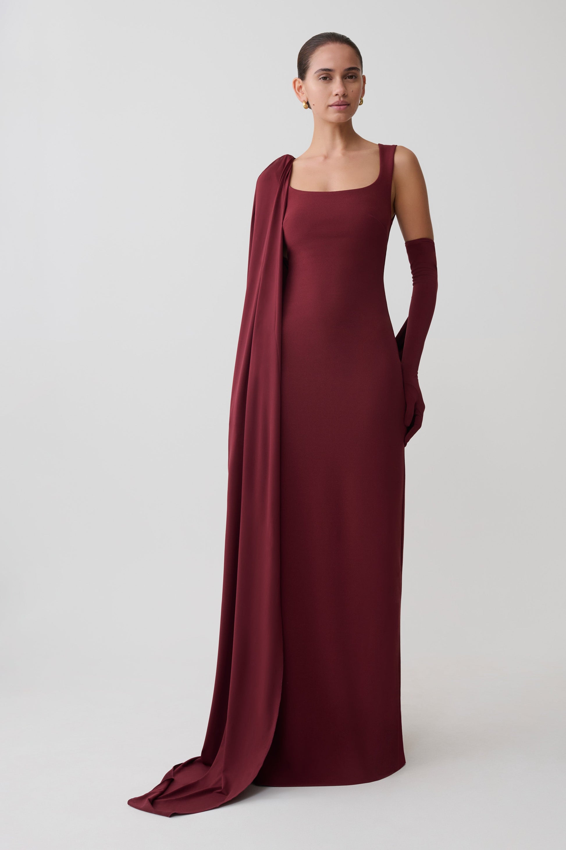 Rhea Detachable Cape Jersey Maxi Dress - Wine #8