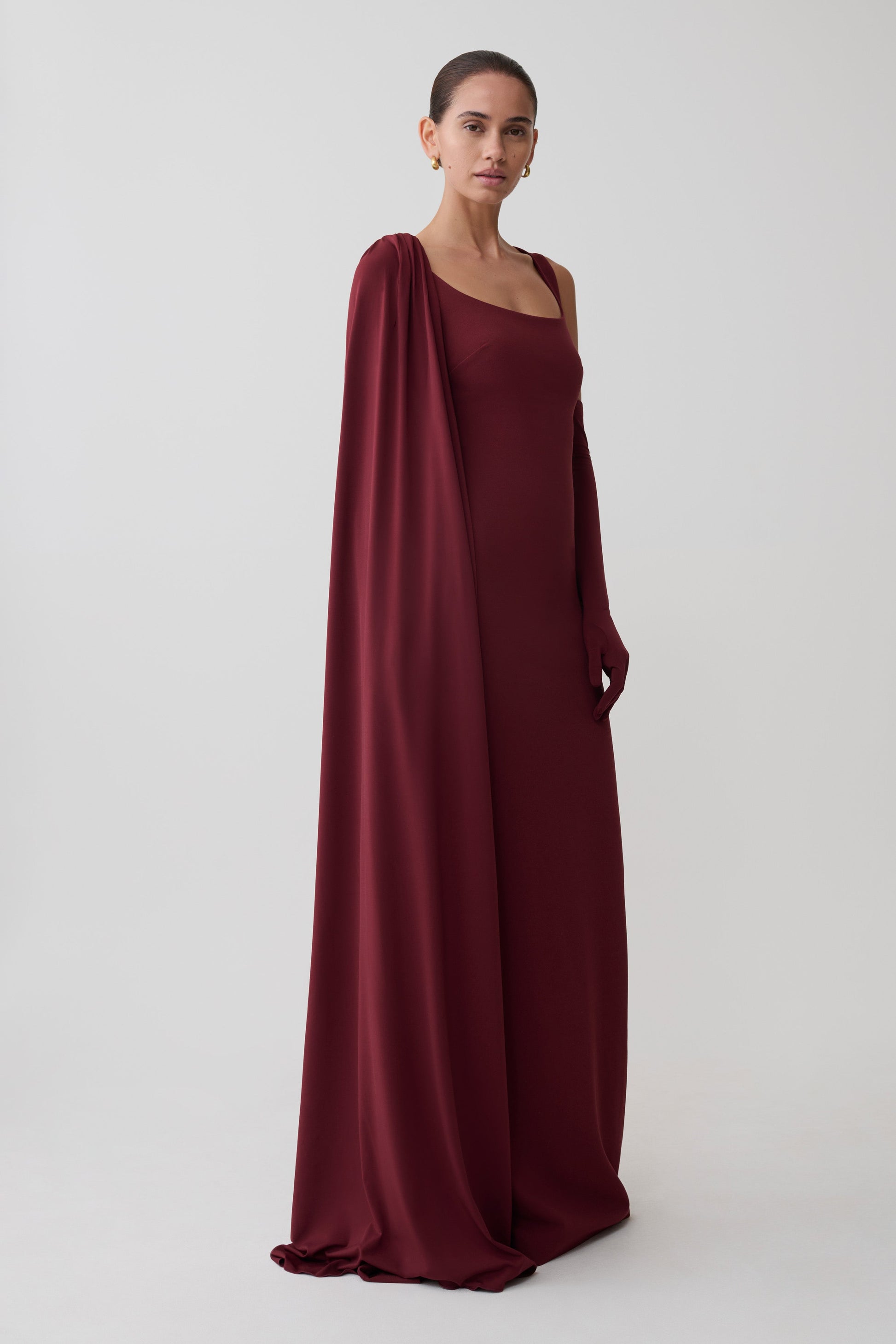 Rhea Detachable Cape Jersey Maxi Dress - Wine #4
