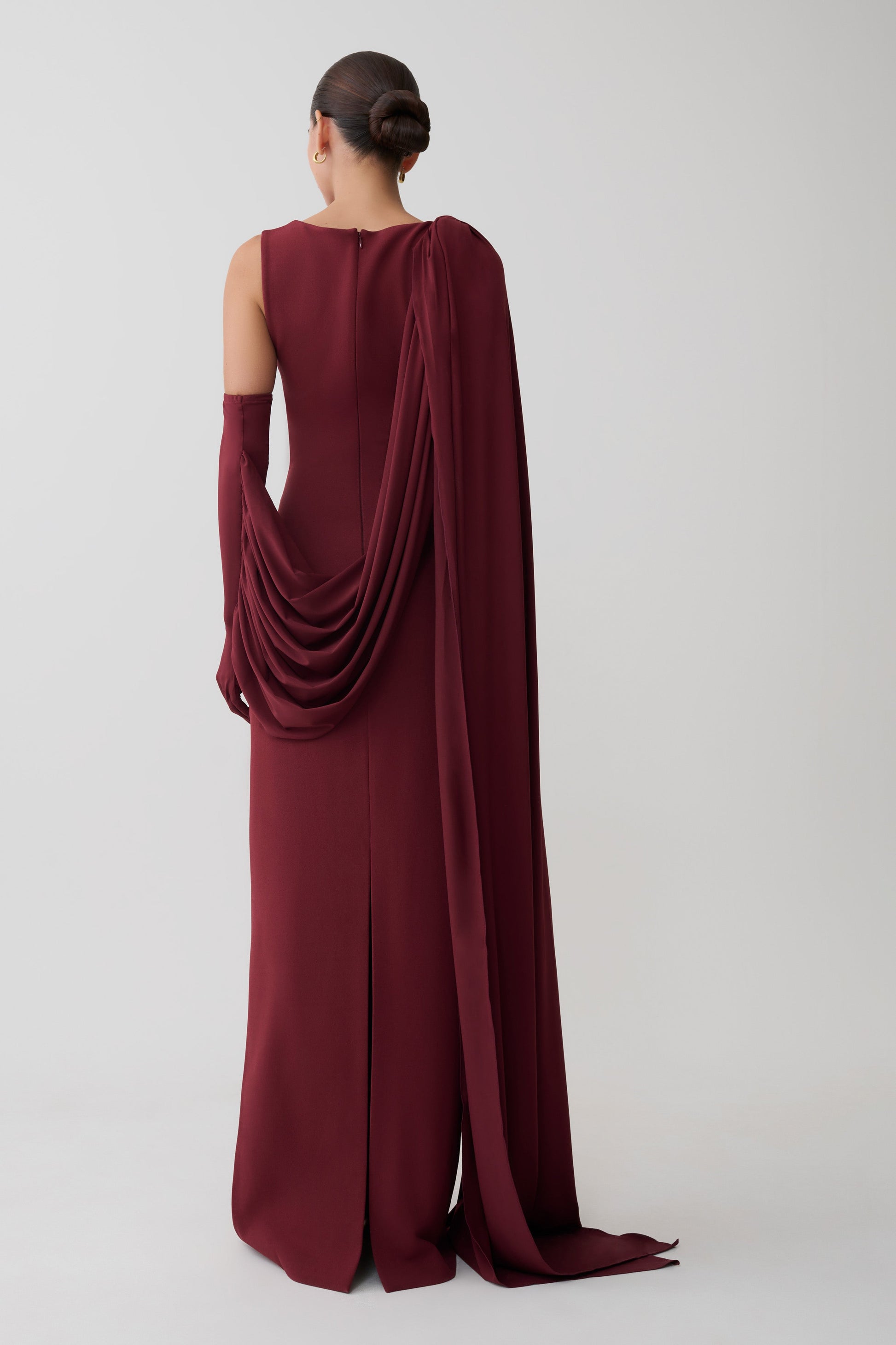 Rhea Detachable Cape Jersey Maxi Dress - Wine #3