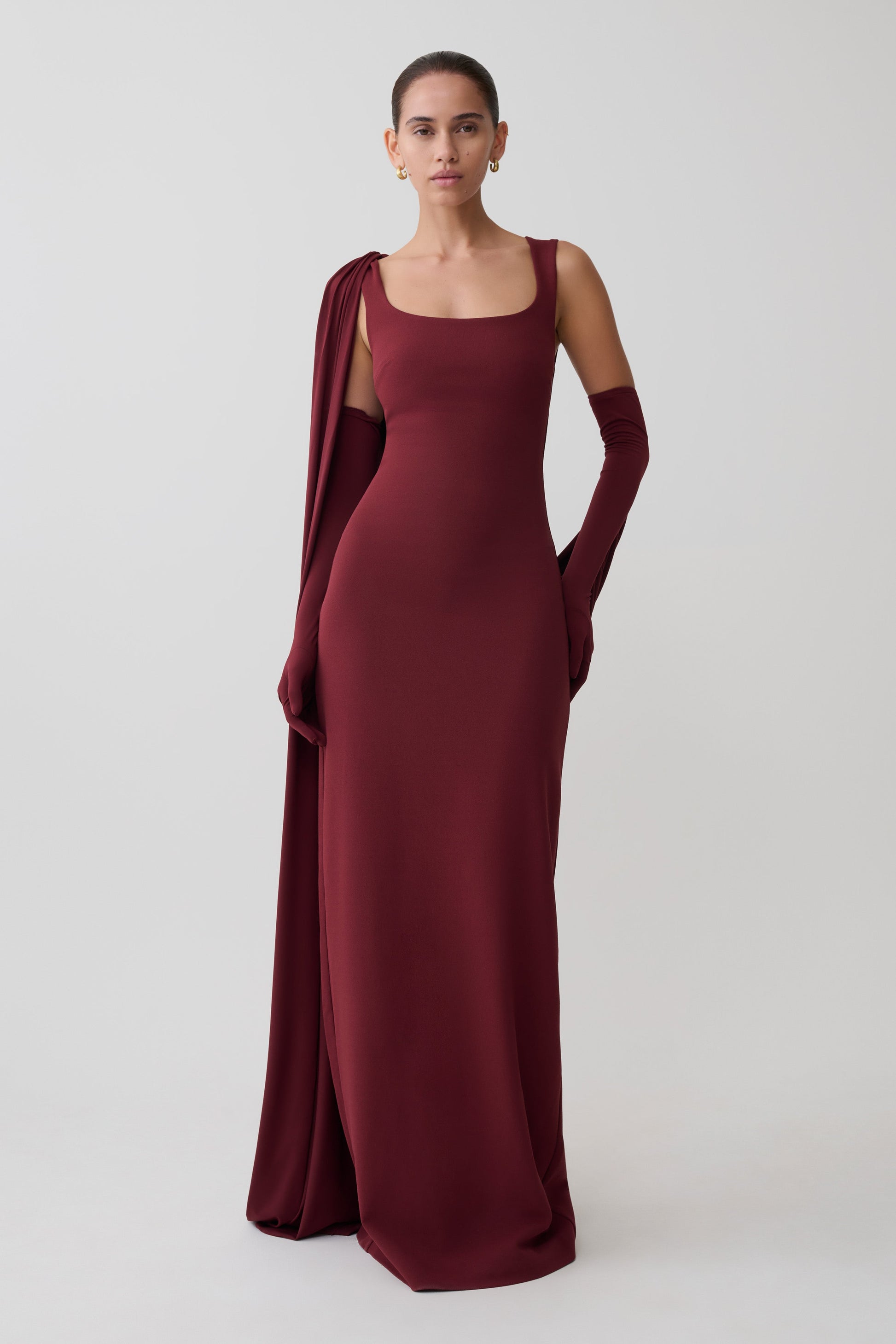 Rhea Detachable Cape Jersey Maxi Dress - Wine #9