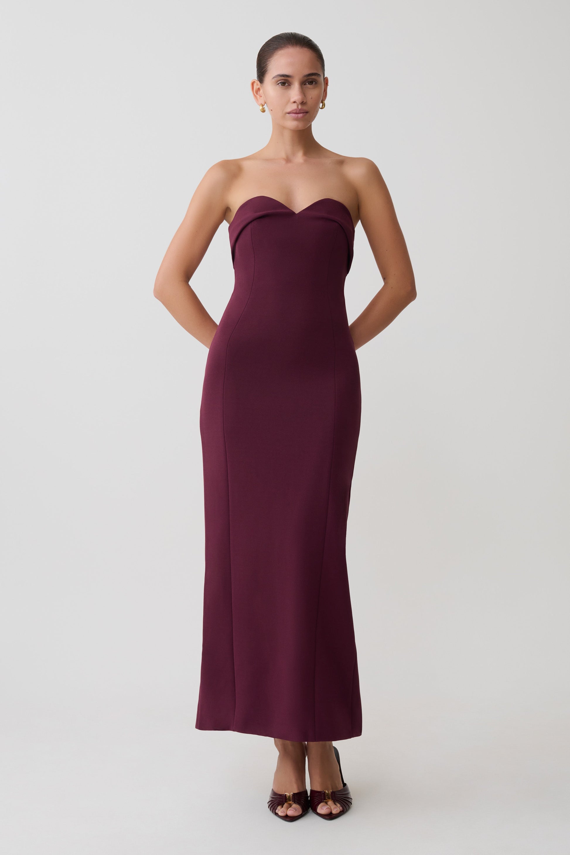 Cary Folded Strapless Crepe Midi Dress - Wine #4