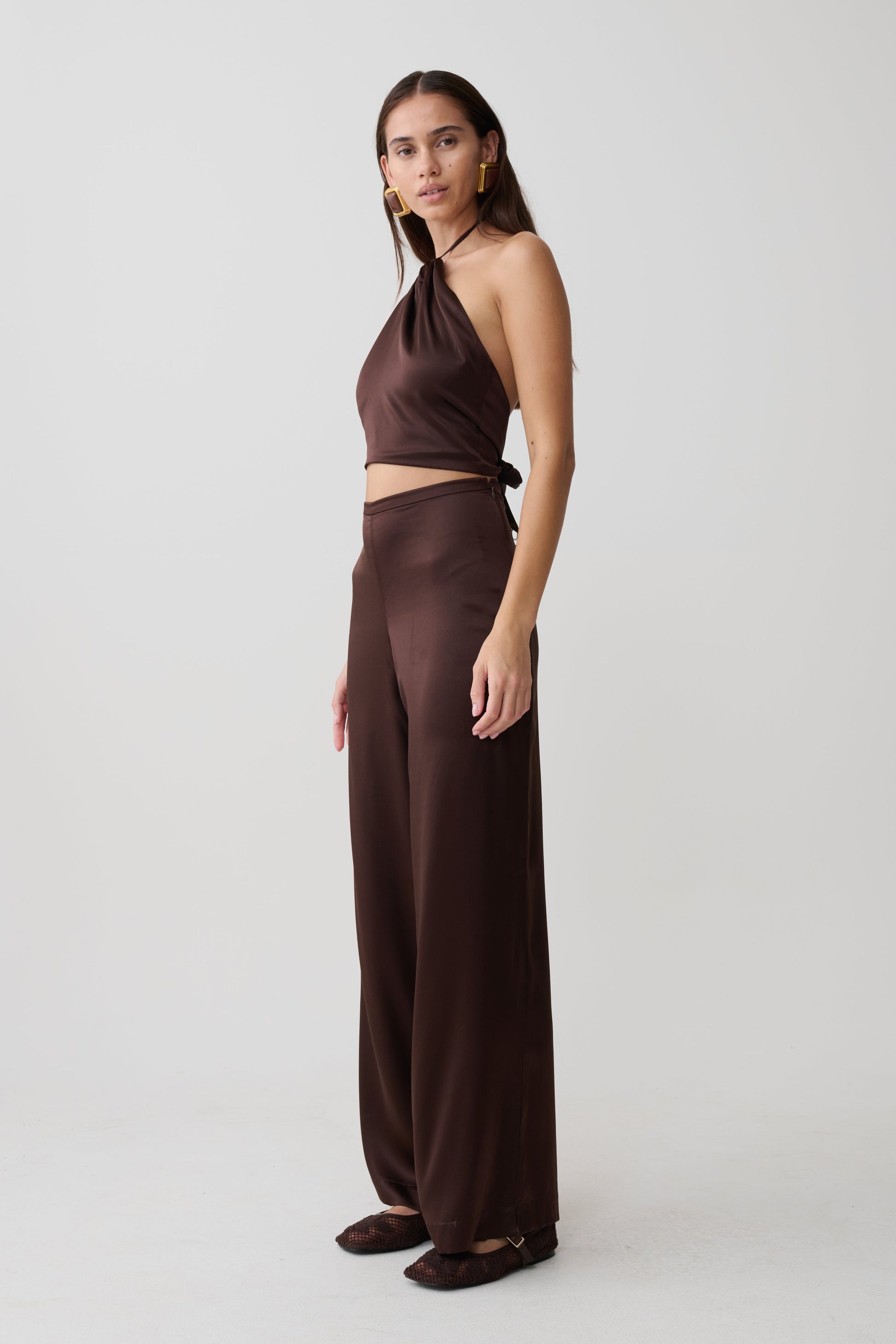 Kayla Silk Blend Straight Leg Pants - Dark Chocolate #5