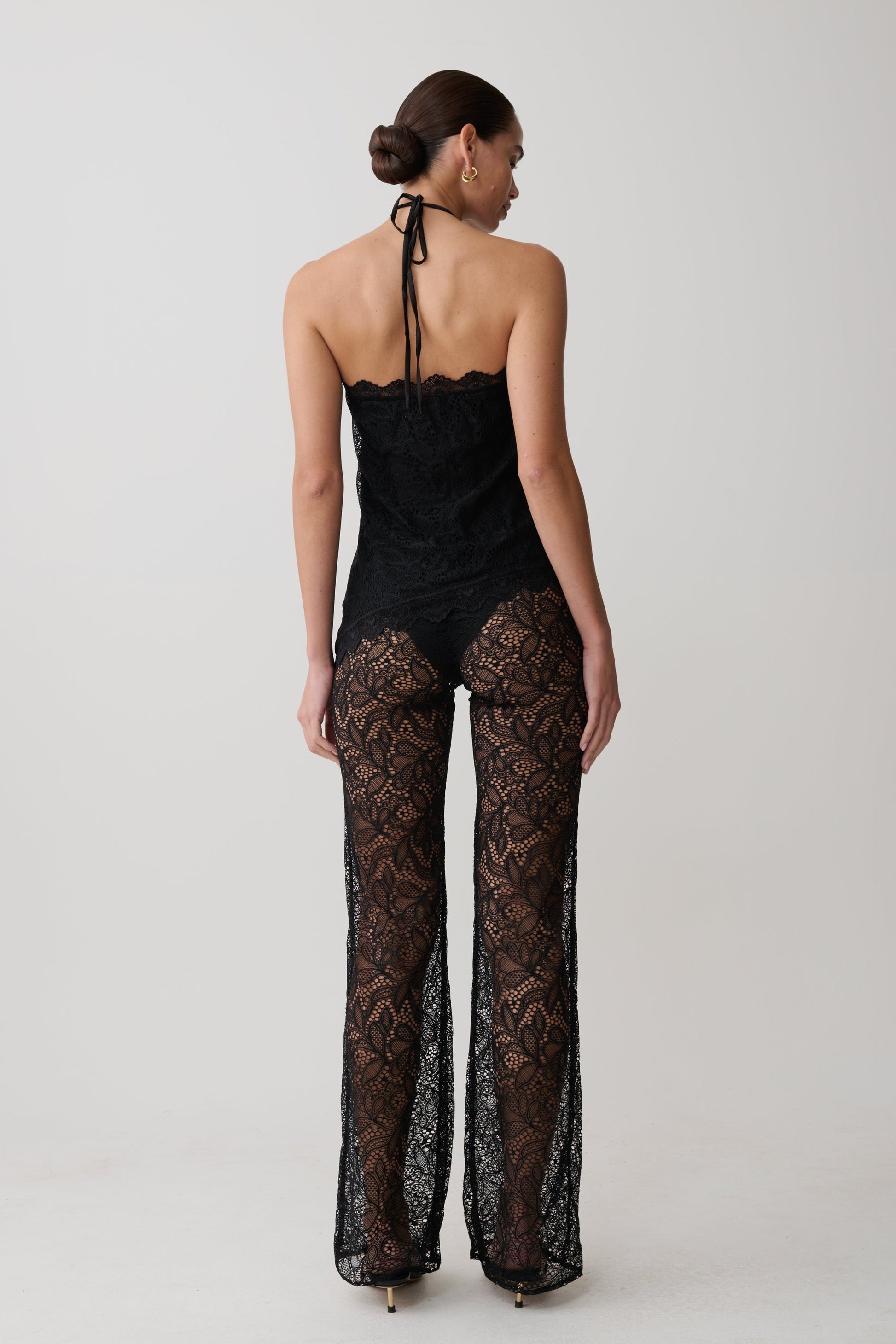 Theodosia Asymmetric Lace Halter Top - Black #10