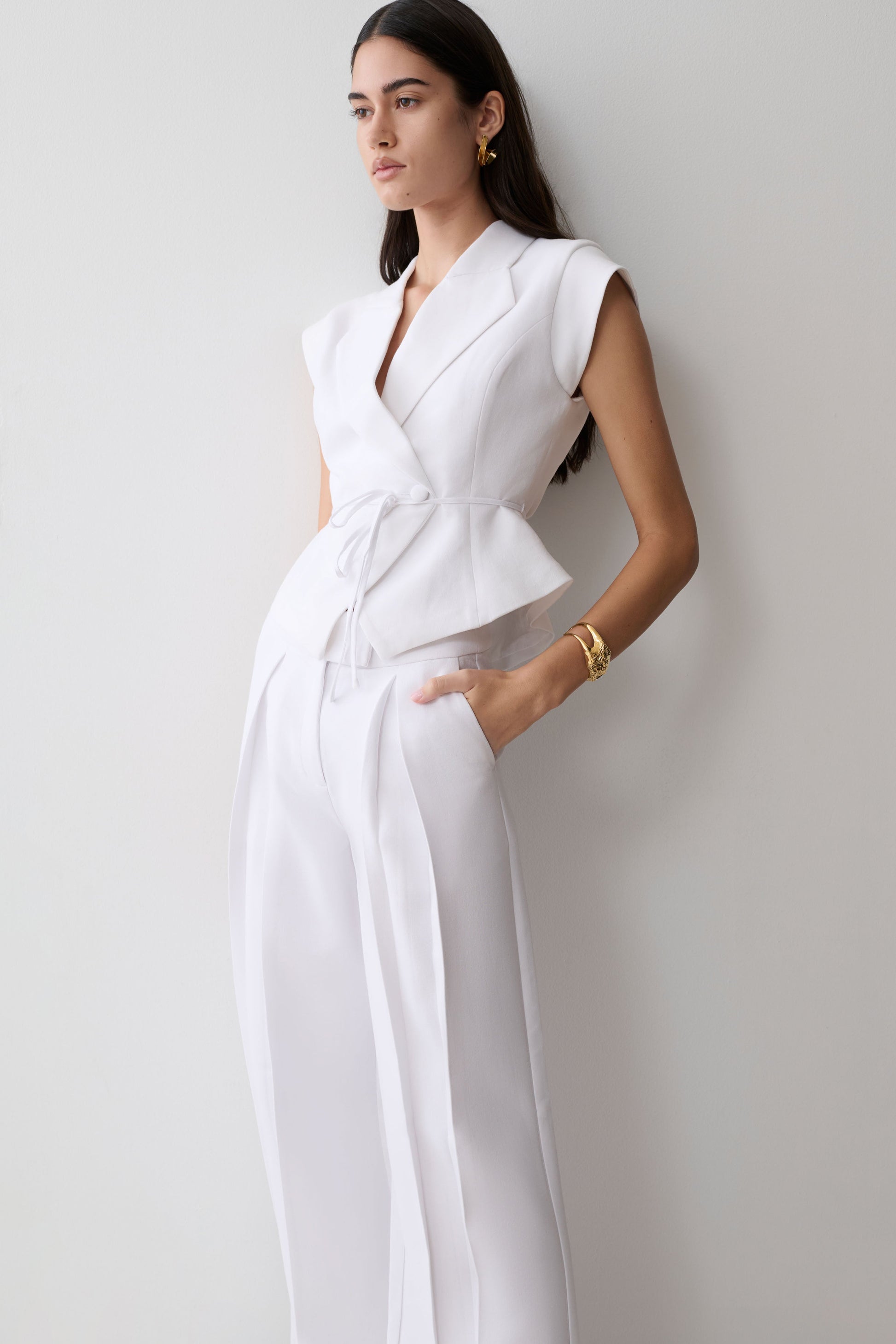 Raya Mid Rise Wide Leg Linen Pant - White #9