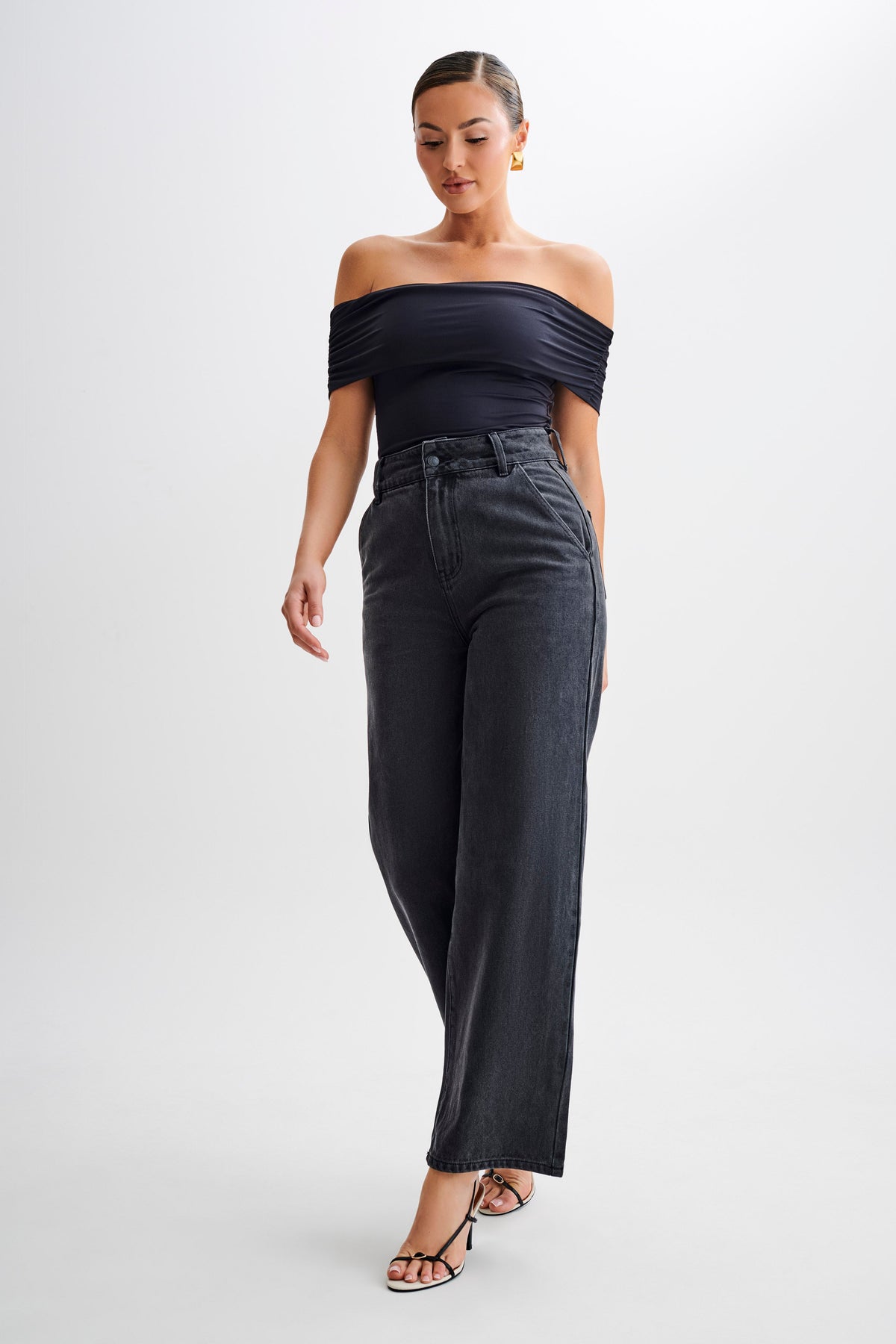 Roxy Wide Leg High Waist Denim Jeans - Washed Black #6