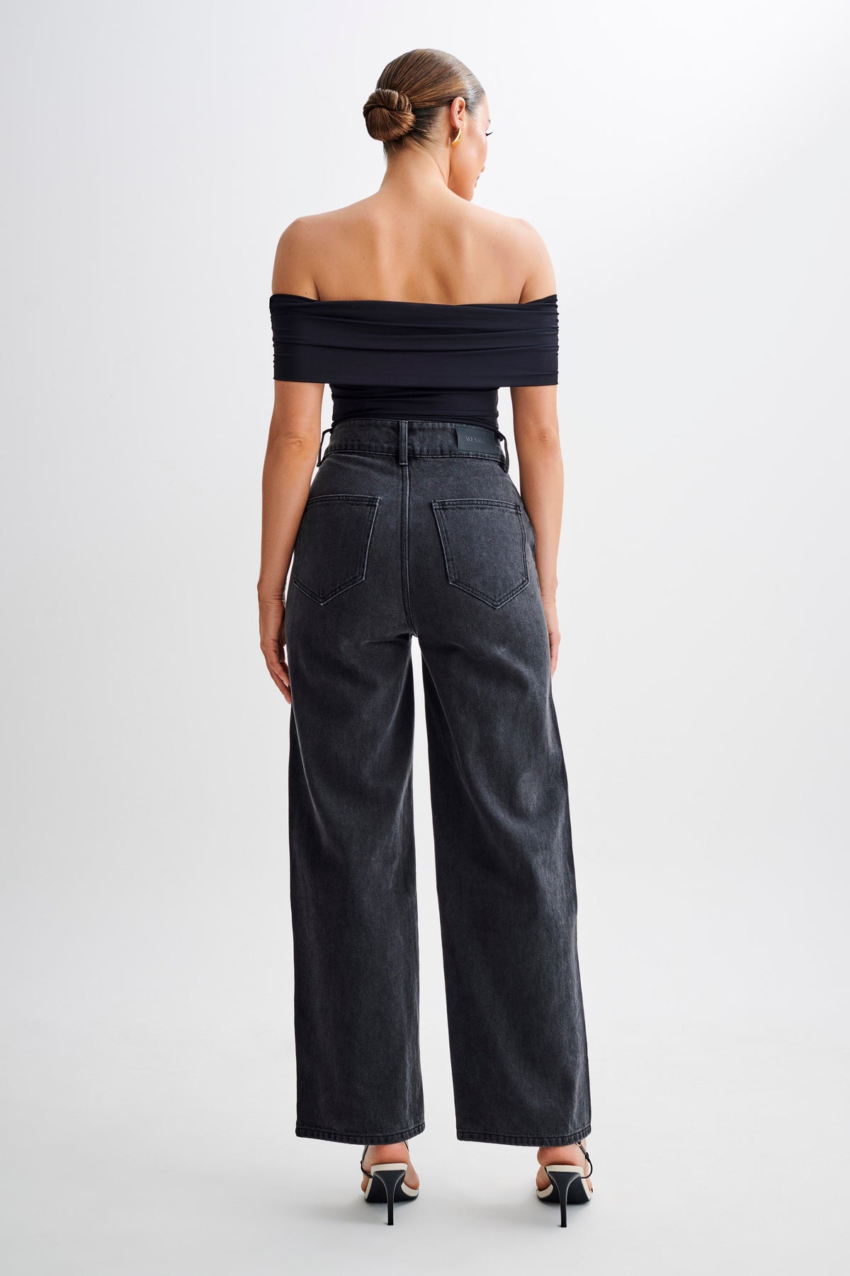 Roxy Wide Leg High Waist Denim Jeans - Washed Black #8