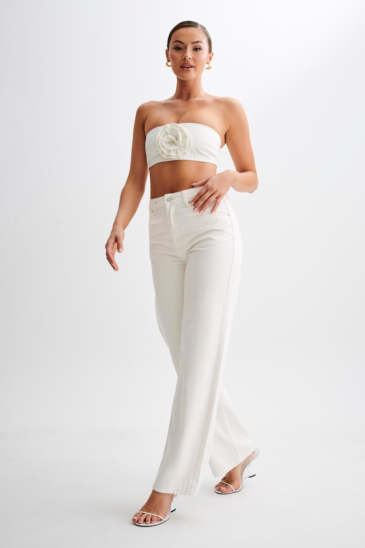 Roxy Wide Leg High Waist Denim Jeans - White #5
