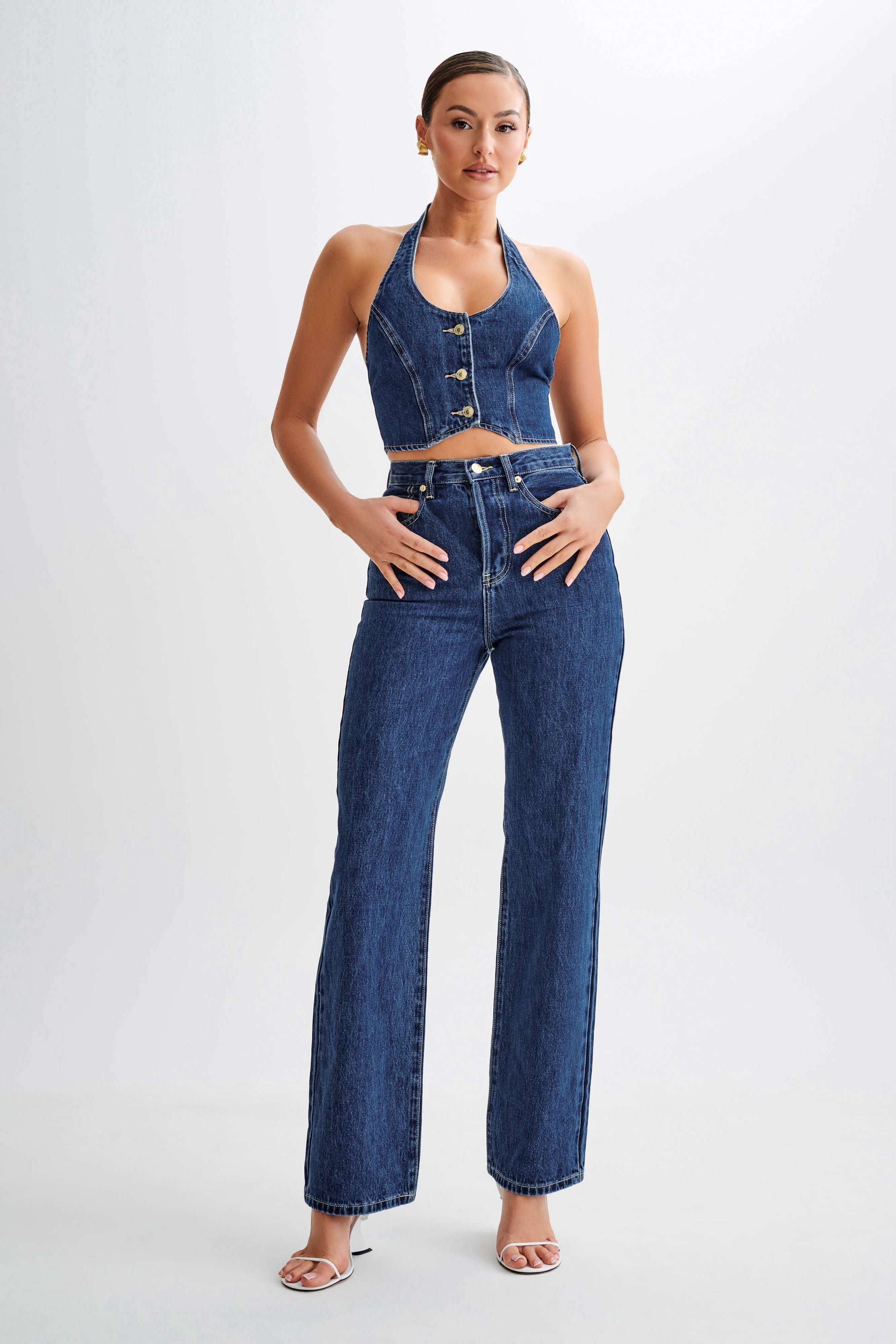 Janine High Waisted Straight Leg Jeans - Dark Blue #5