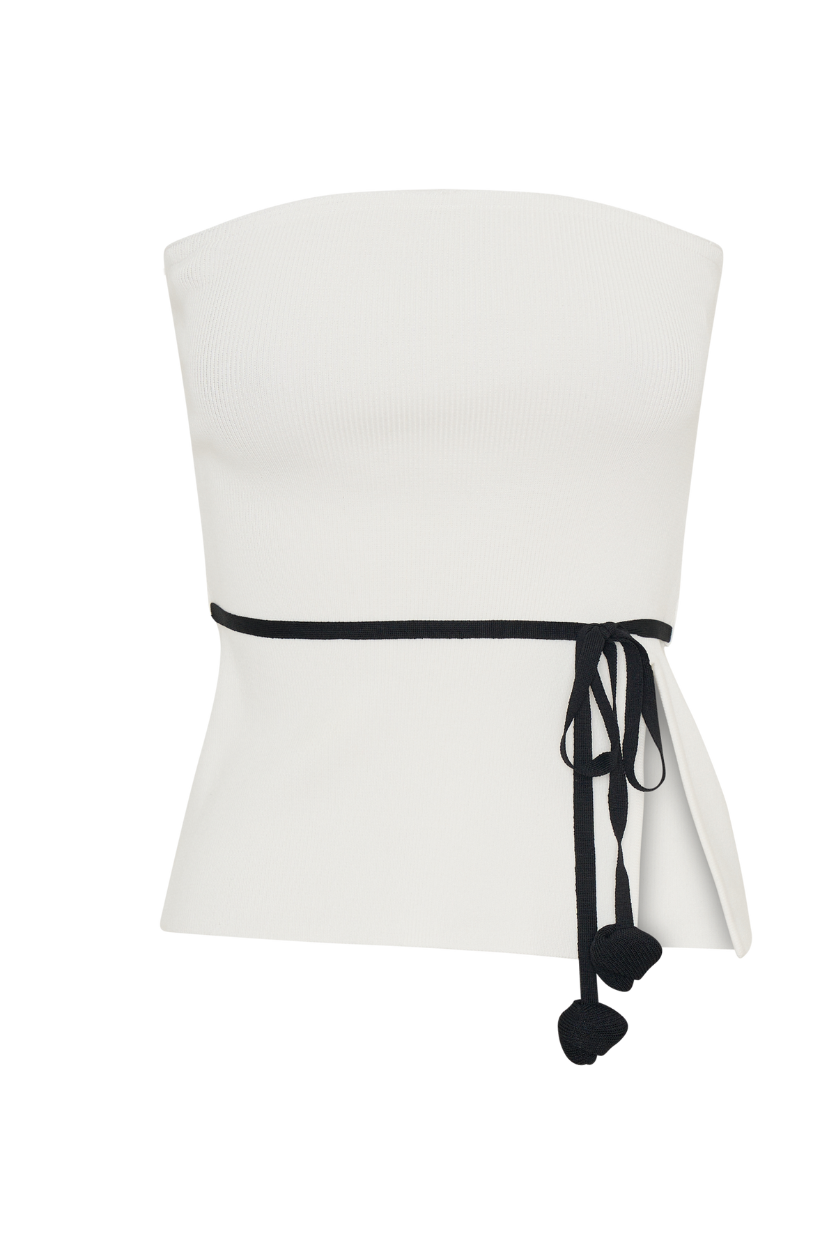 Keaton Strapless Rose Tie Knit Top - White And Black #9