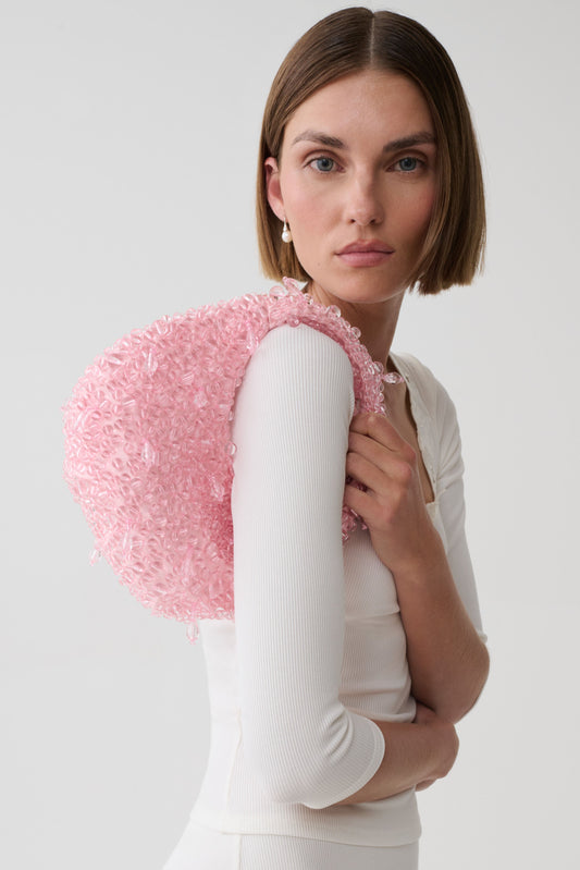 Amara Pearl Teardrop Beaded Bag - Pink