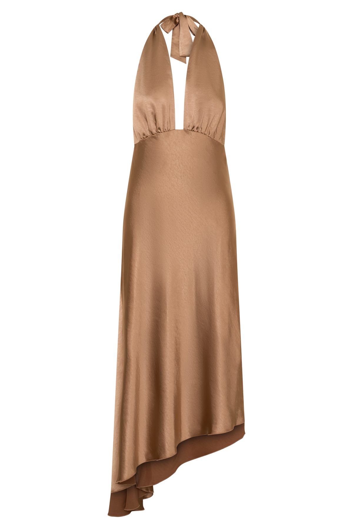 Adelie Asymmetric Hem Halter Midi Dress - Cognac #9