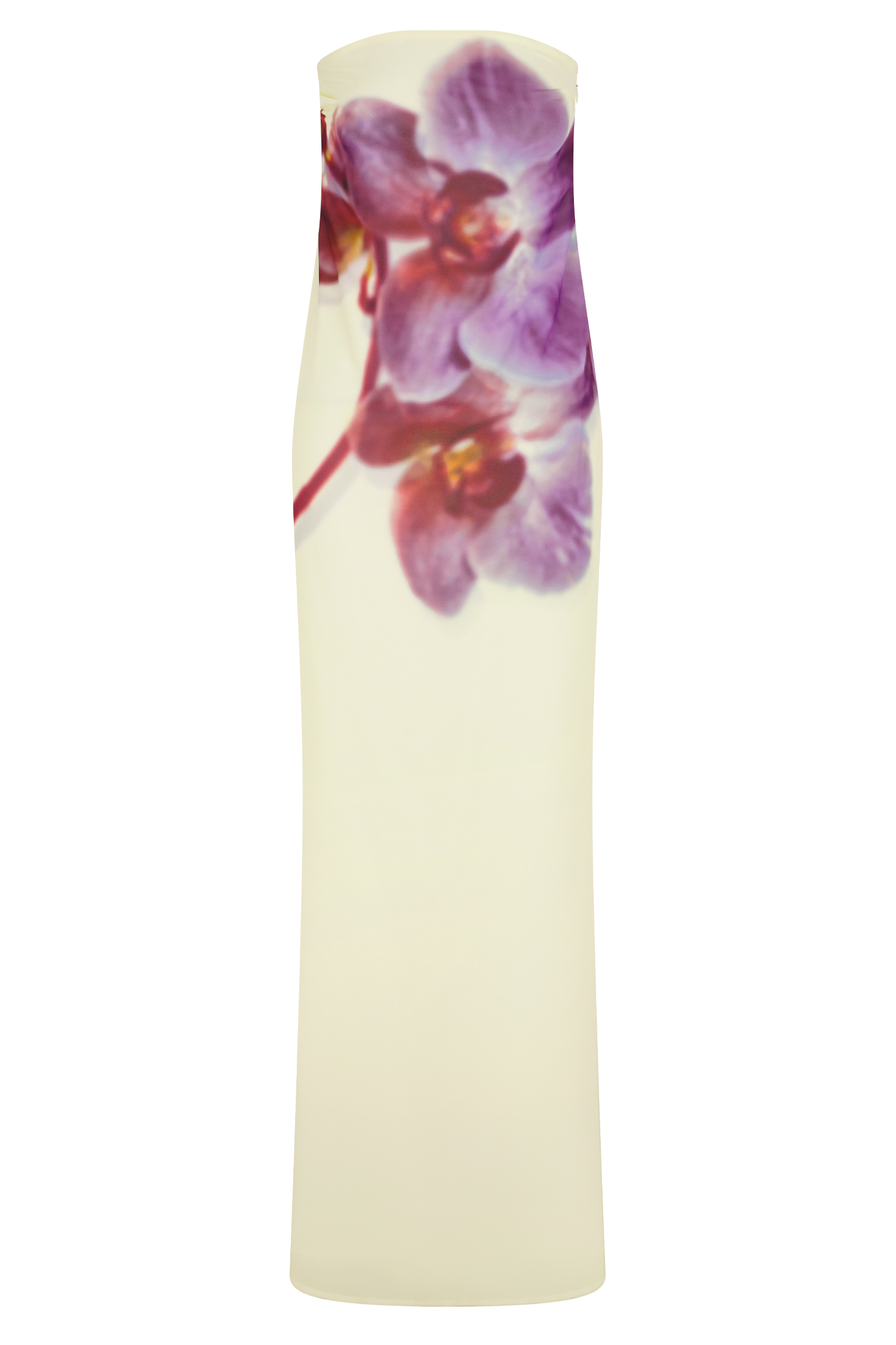 Amaya Strapless Chiffon Maxi Dress - Ivory Koi Orchid Print #7