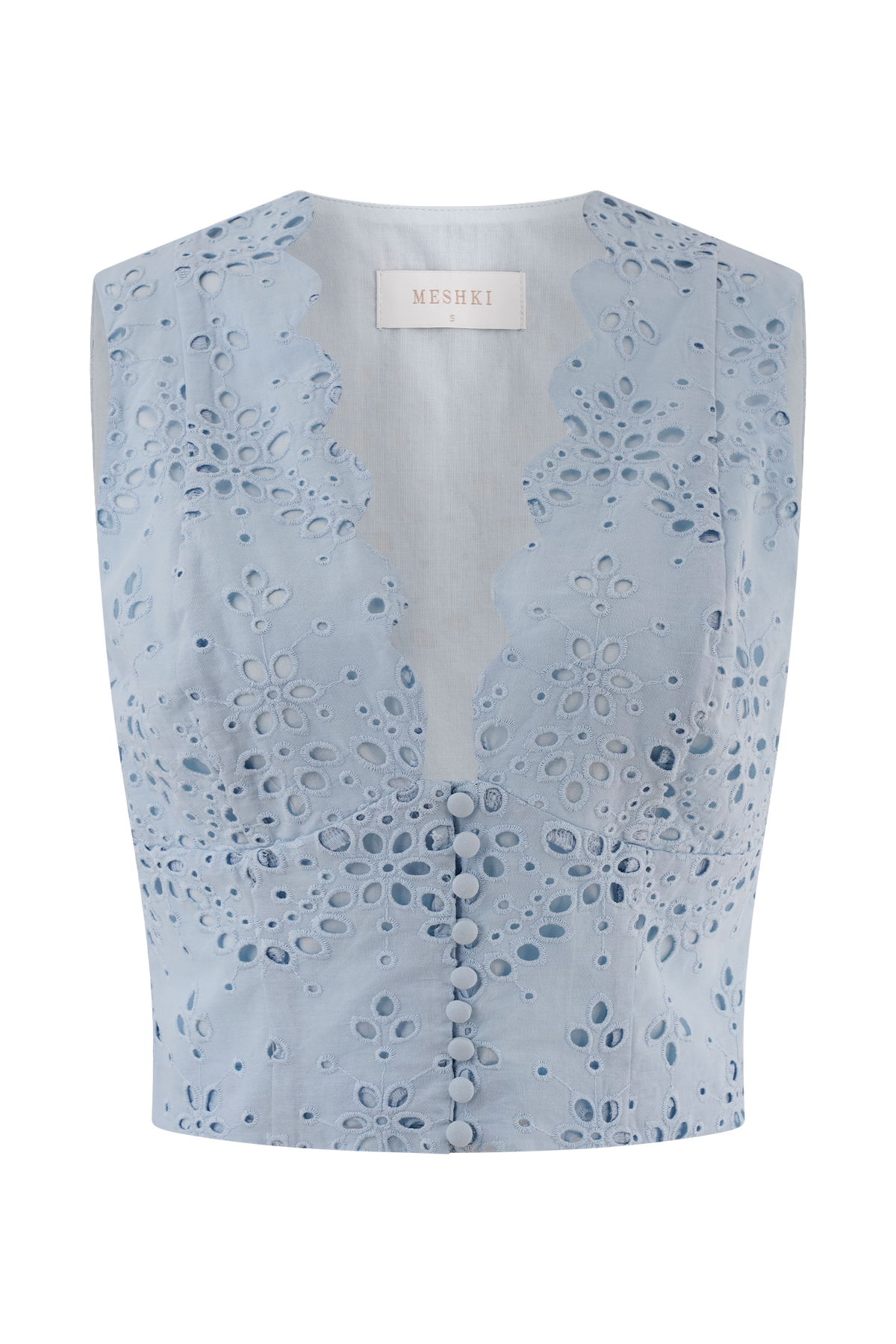 Arla Sleeveless Broderie Top - Pale Cornflower Blue #7