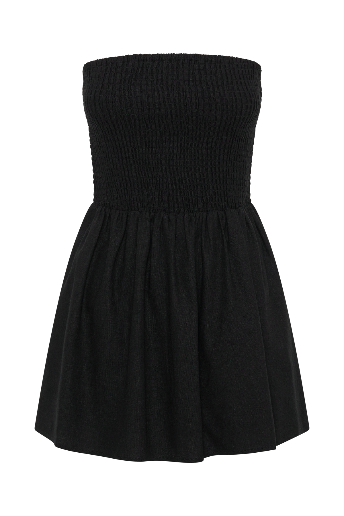 Holland Linen Shirring Mini Dress - Black #8