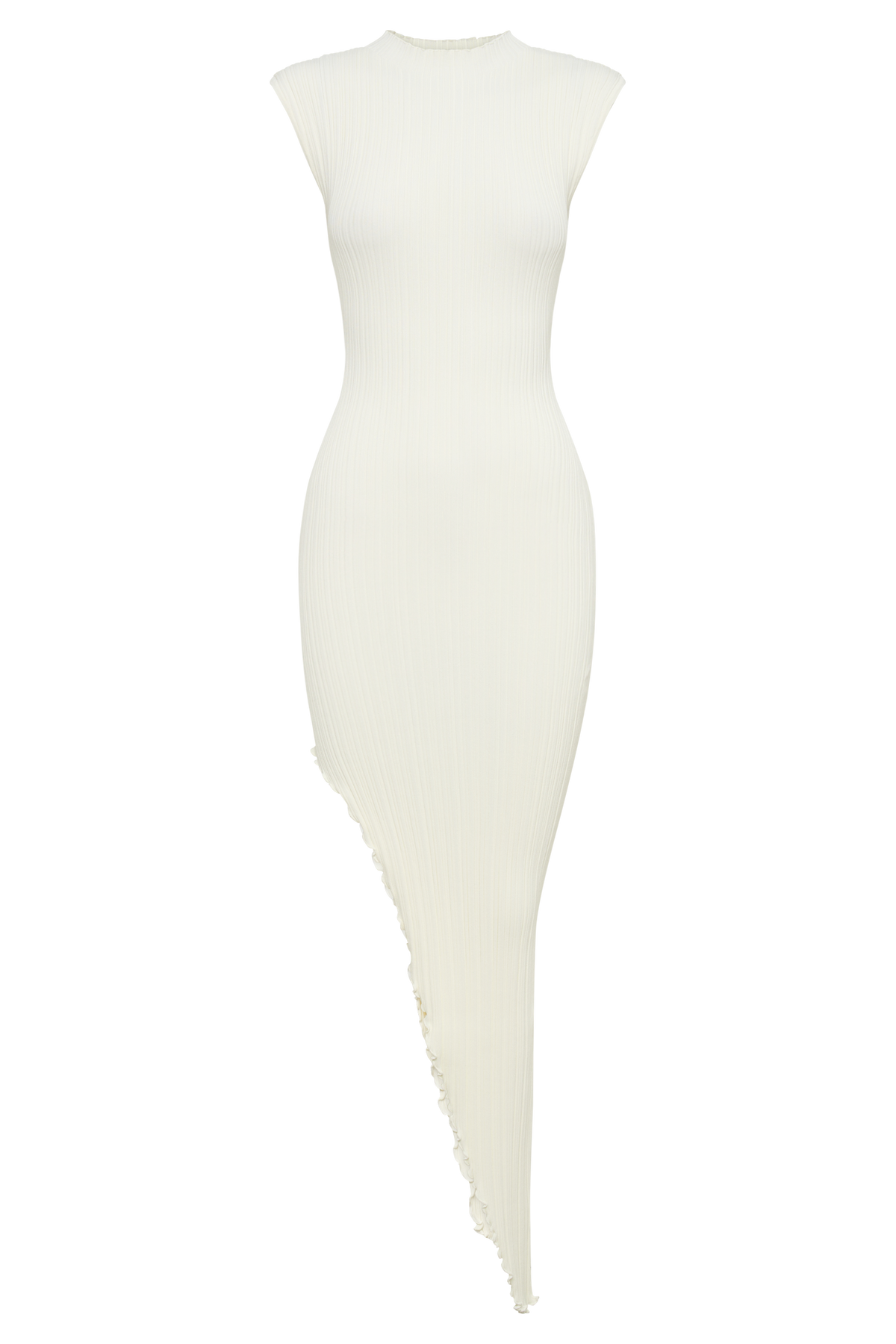 Arden Asymmetrical Rib Knit Maxi Dress - Ivory Marle #8