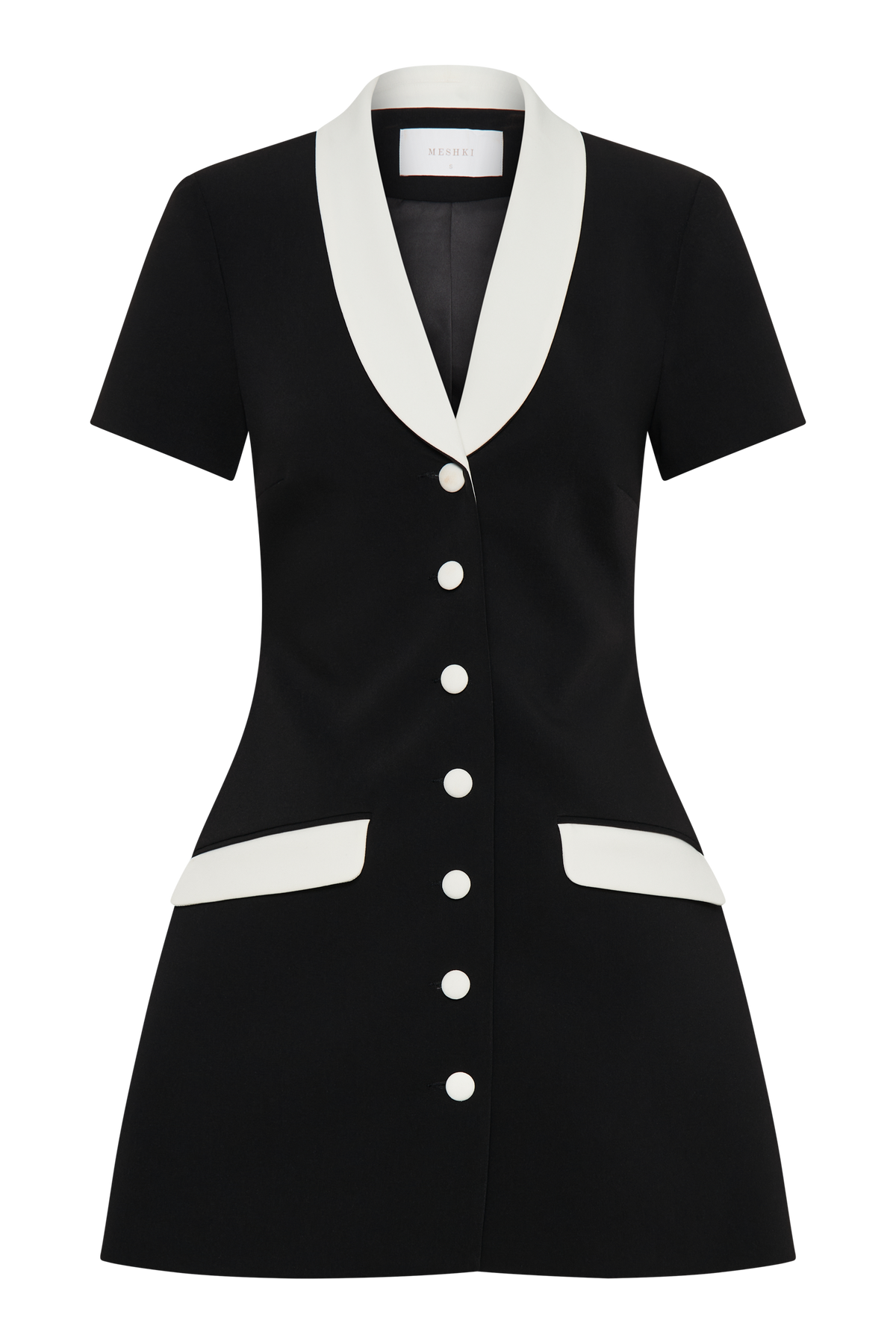 Paolina Collared Contrast Suiting Mini Dress - Black/White #10