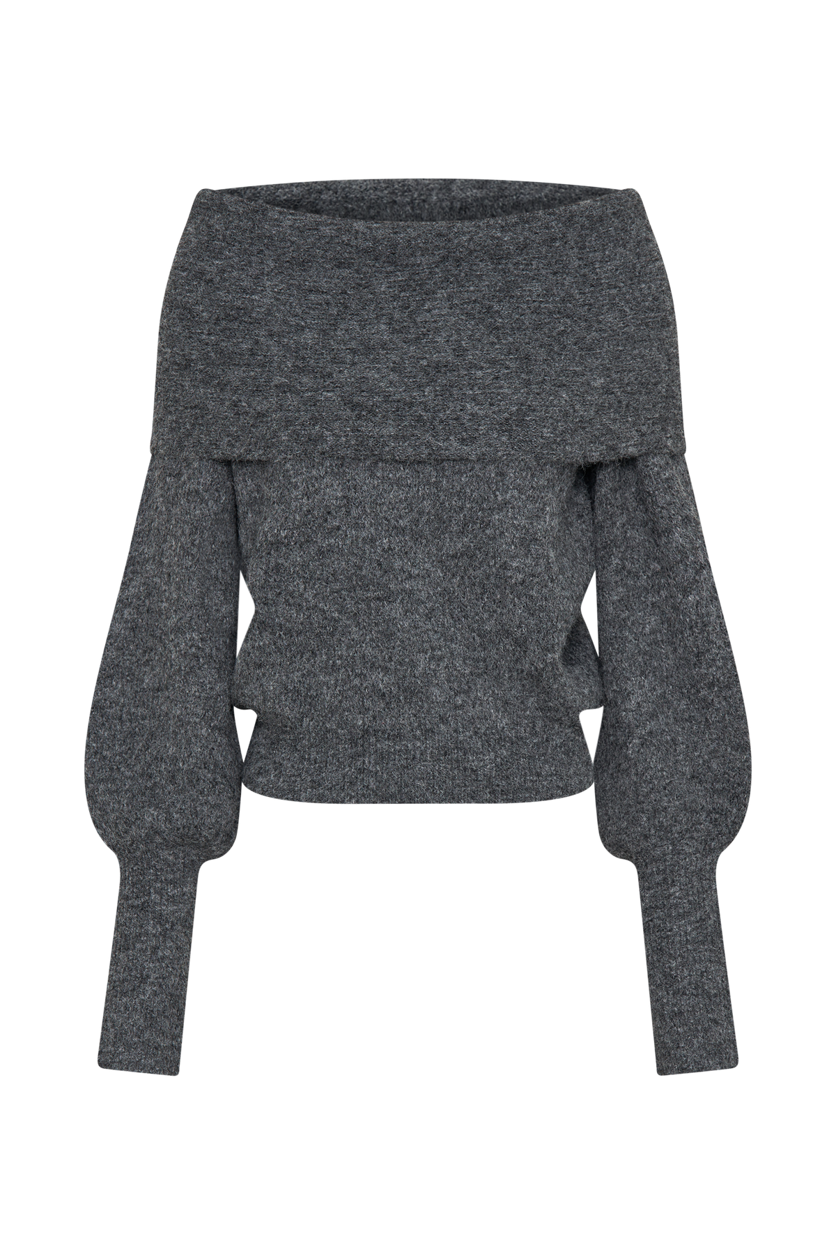 Charlotte Off Shoulder Knit Long Sleeve Top - Charcoal Marle #9