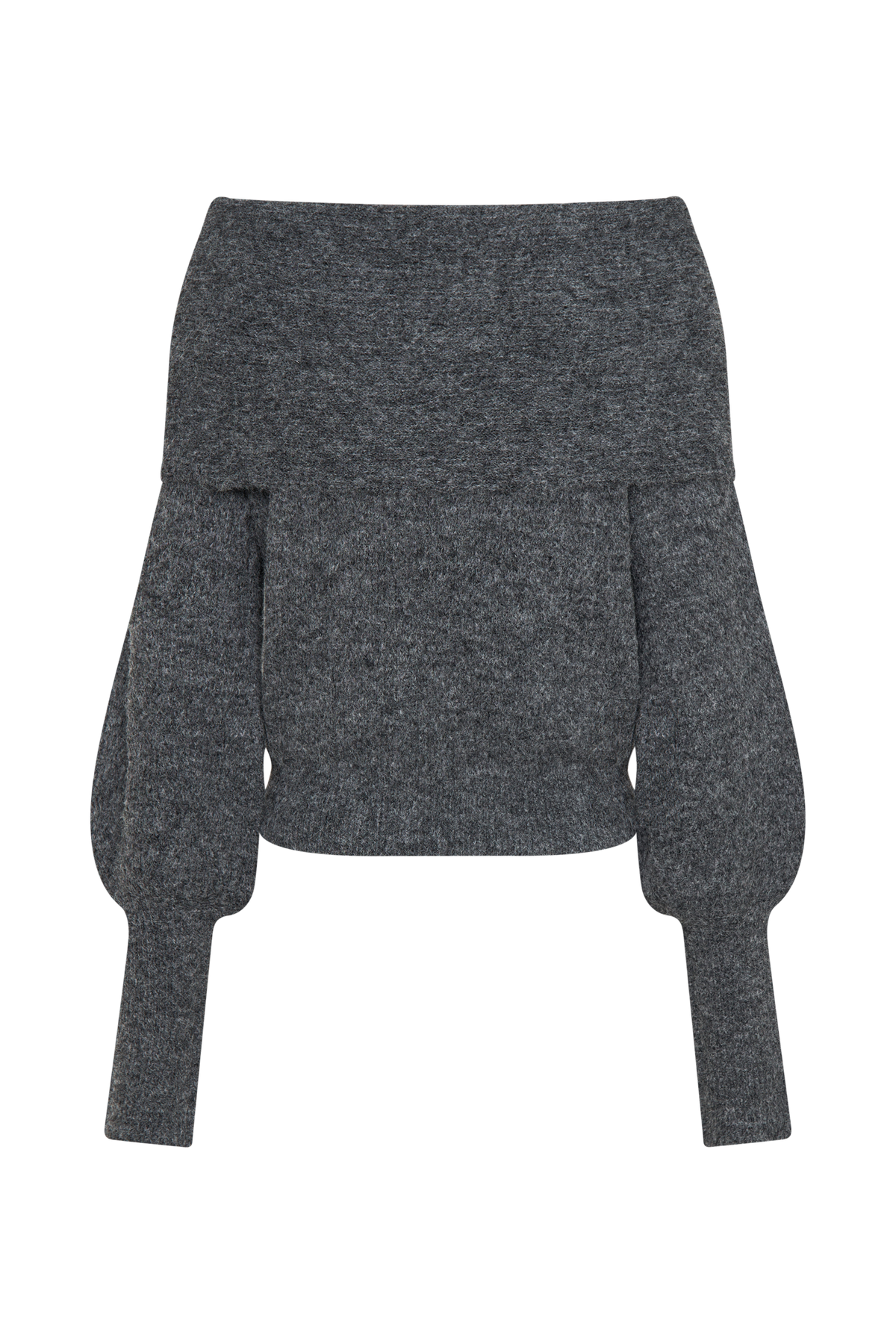Charlotte Off Shoulder Knit Long Sleeve Top - Charcoal Marle #10