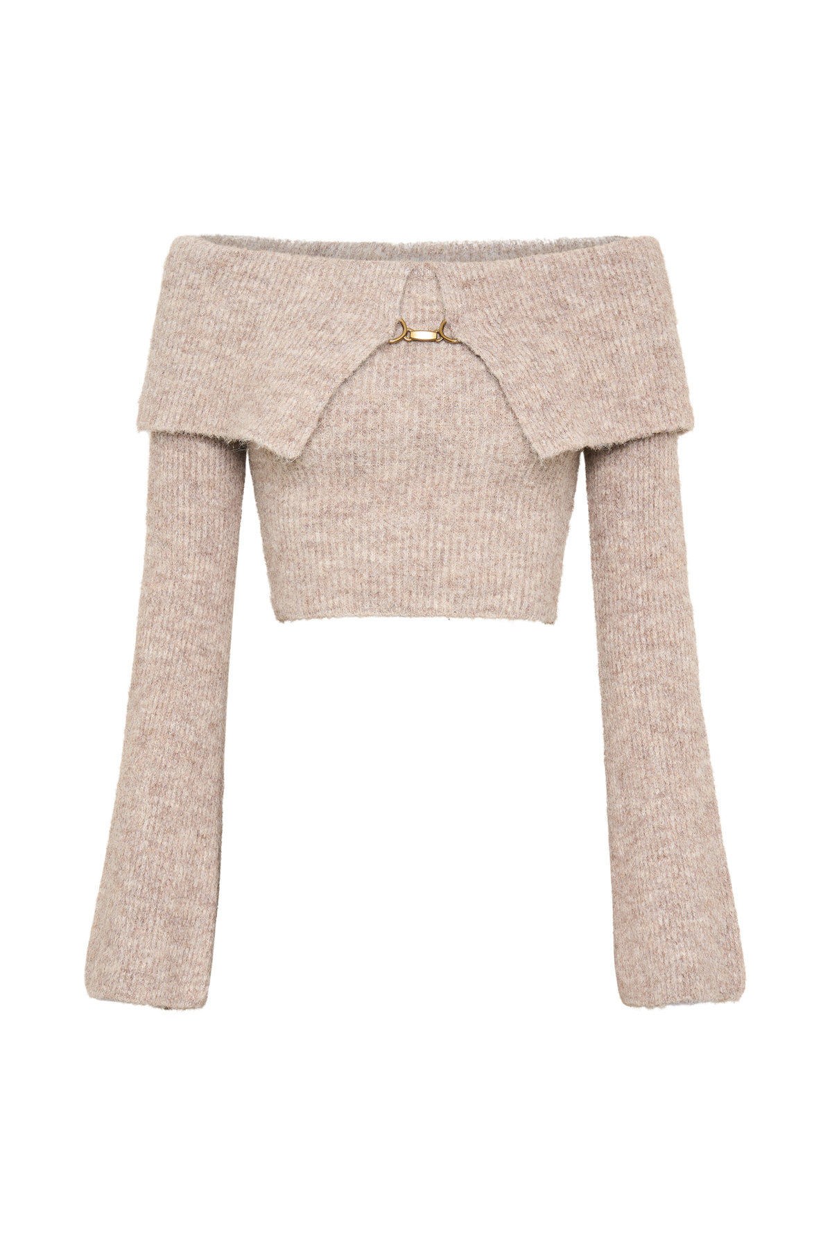 Baxter Off Shoulder Fluffy Knit Top - Taupe #8