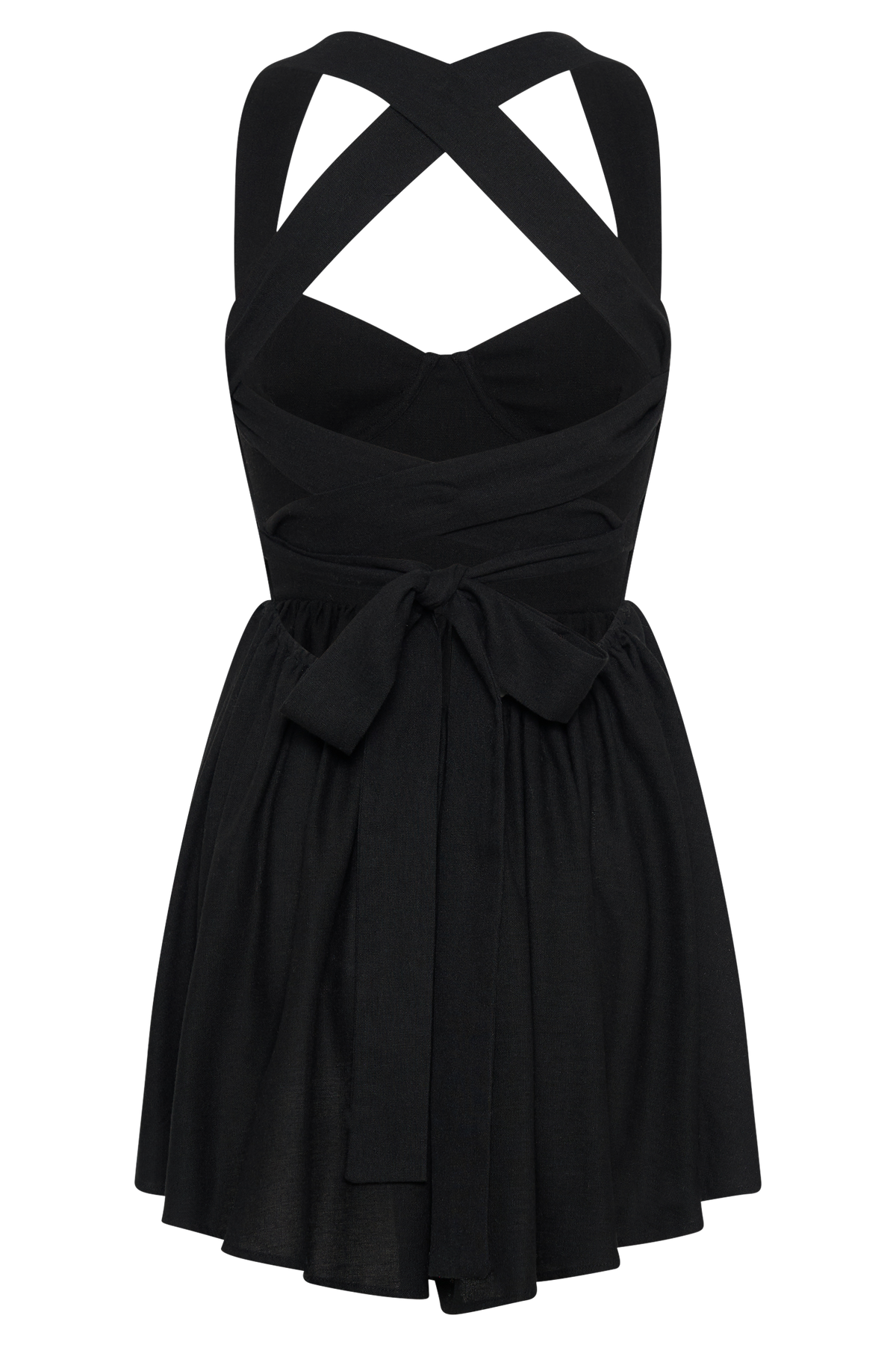 Loz Tie Back Linen Mini Dress - Black #9