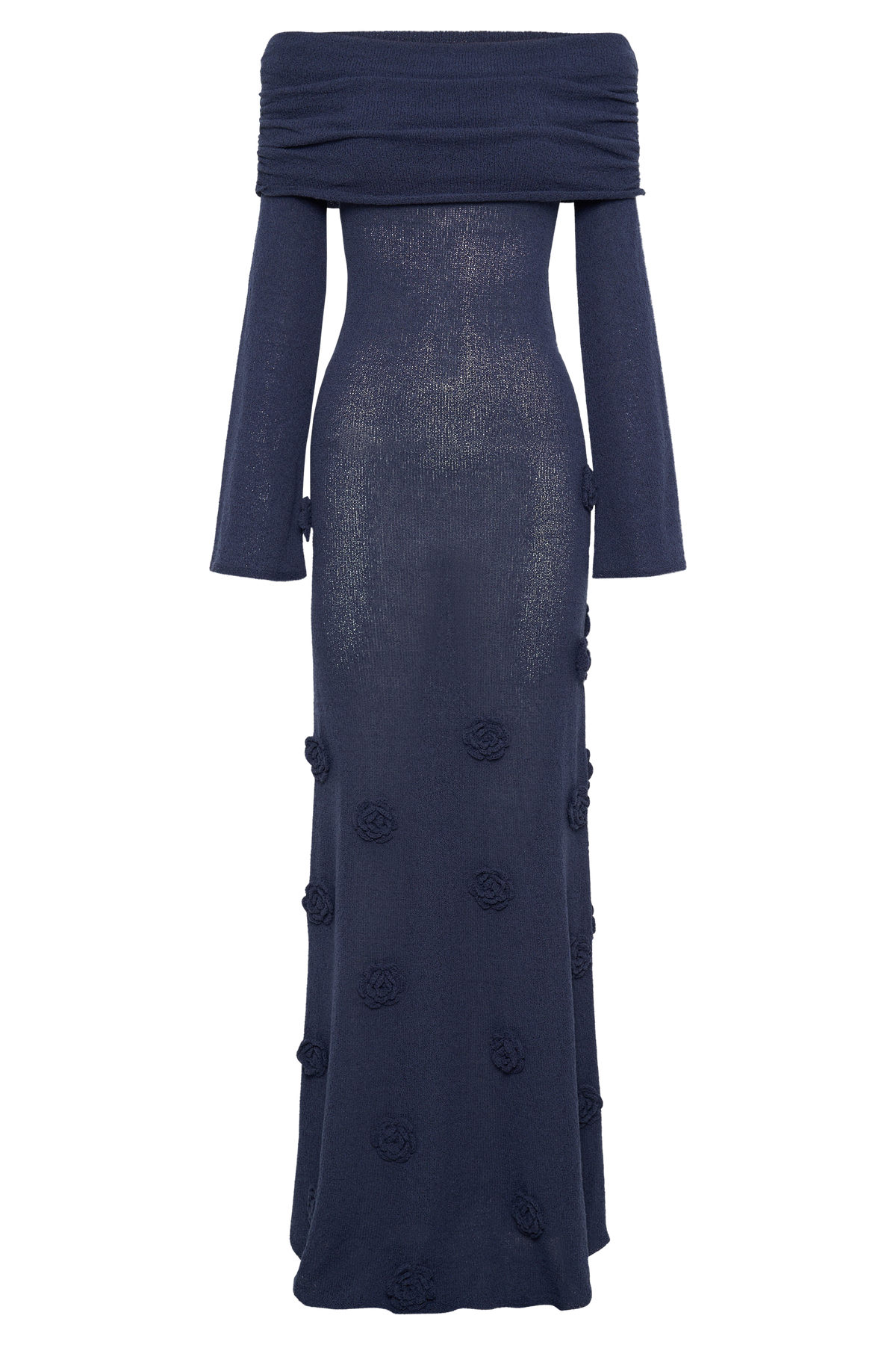 Kiki Off Shoulder Knit Rose Maxi Dress - Navy #7