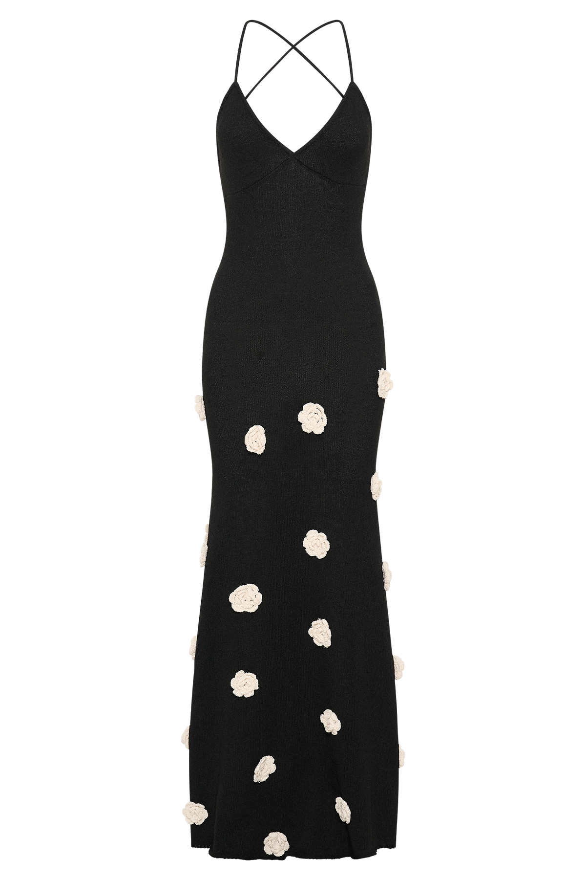 Suki Knit Maxi Dress With Flowers - Black/White #7