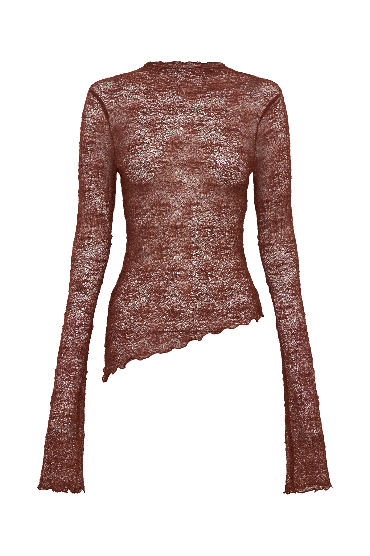 Riley Sheer Lace Long Sleeve Top - Chilli #9