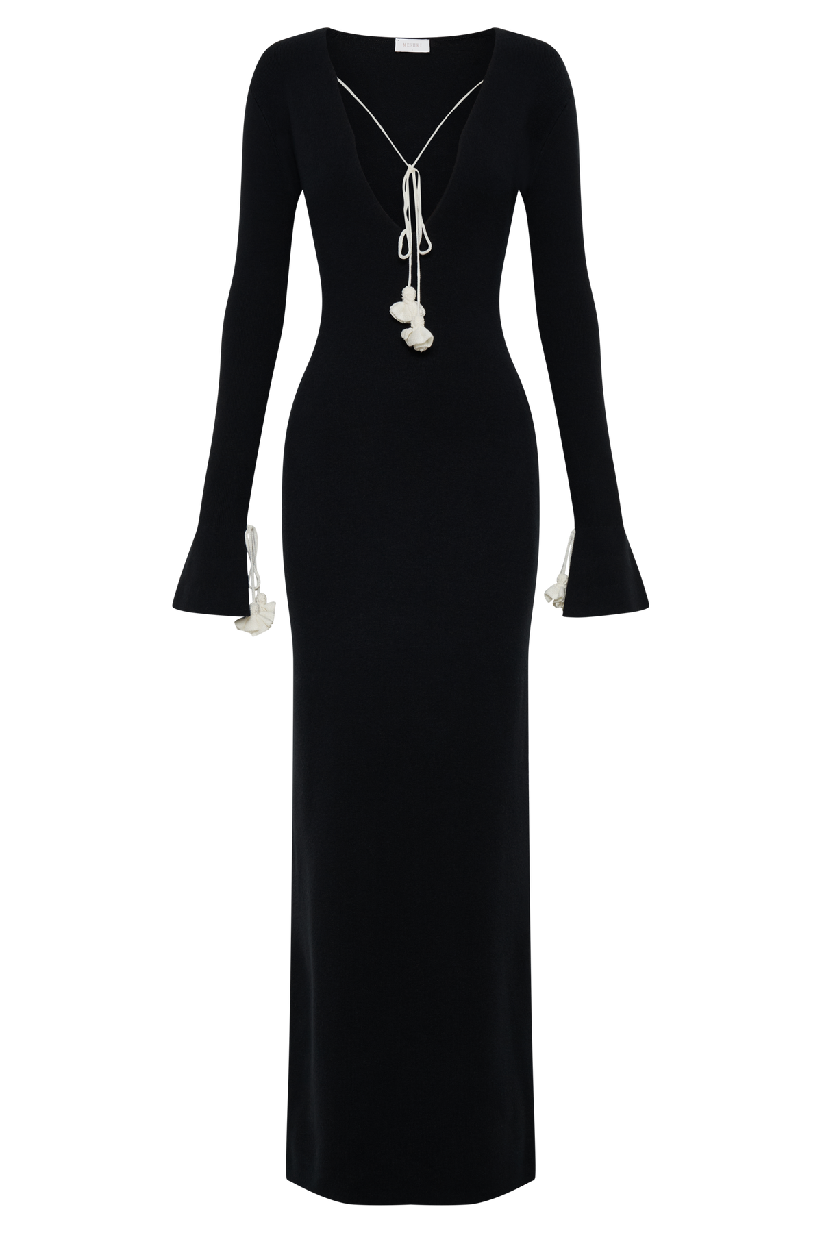 Erica Knit Maxi Dress With Floral Ties - Black And White #10