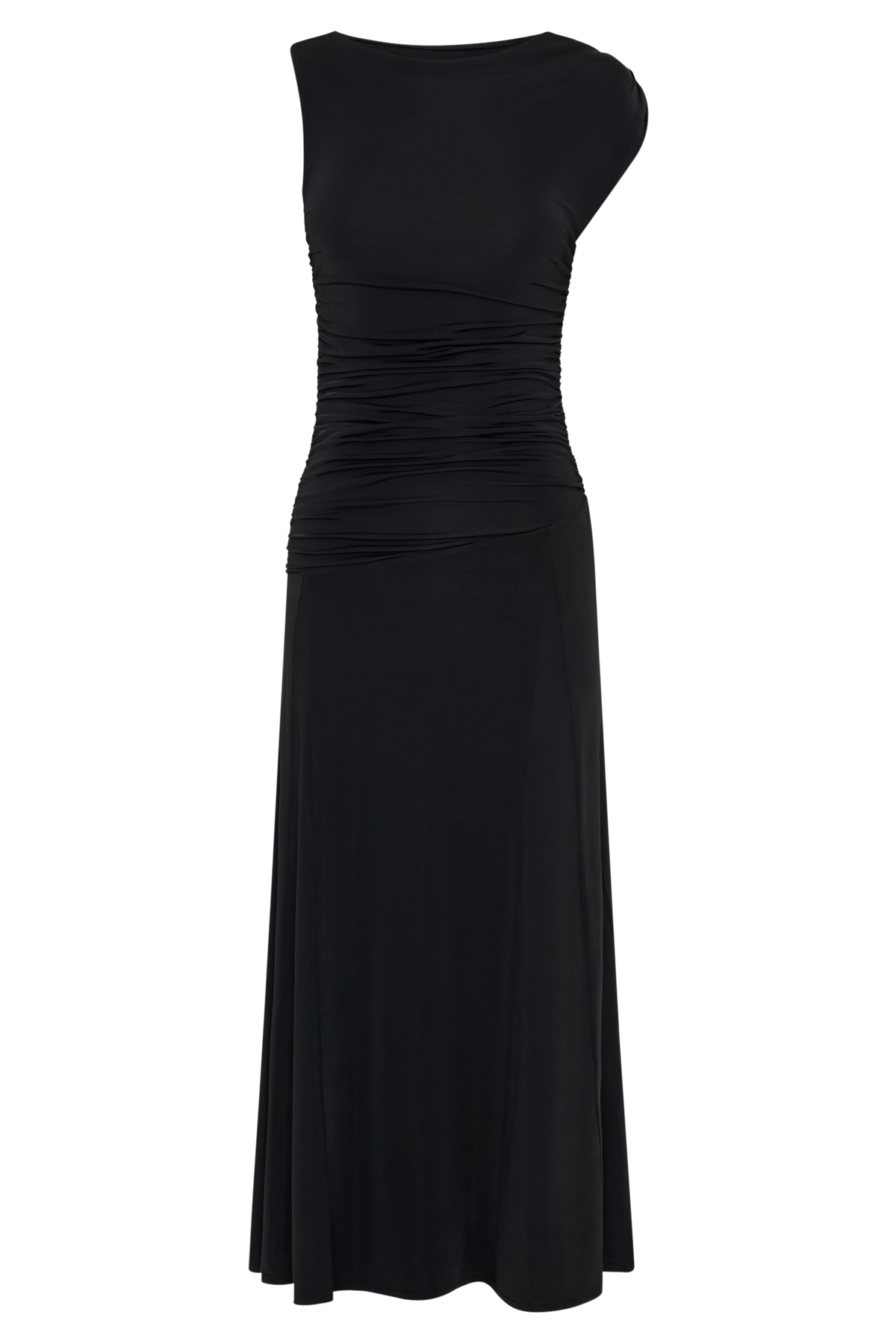 Navanna Asymmetric Slinky Midi Dress - Black #7