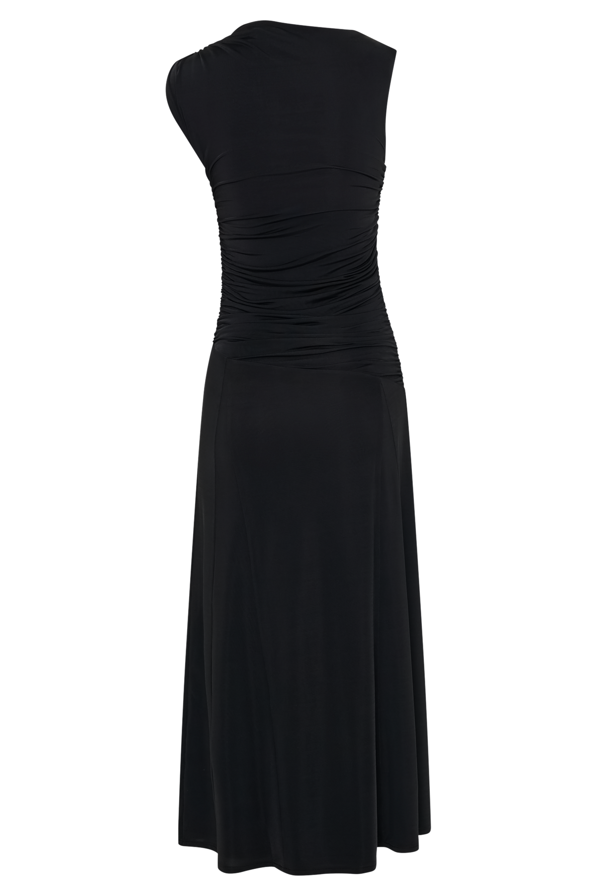 Navanna Asymmetric Slinky Midi Dress - Black #6