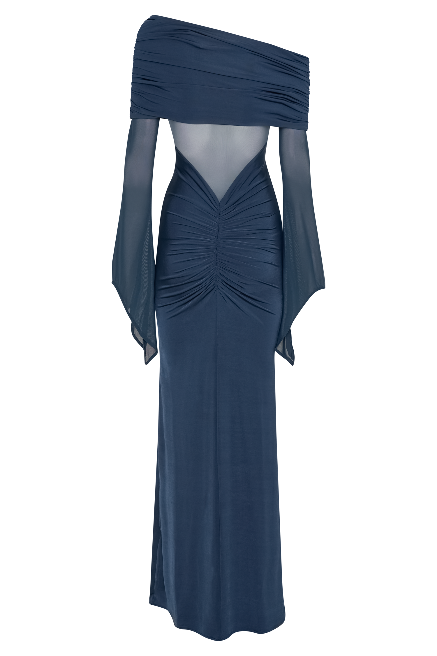 Kaitlin One Shoulder Slinky And Mesh Maxi Dress - Midnight Blue #7