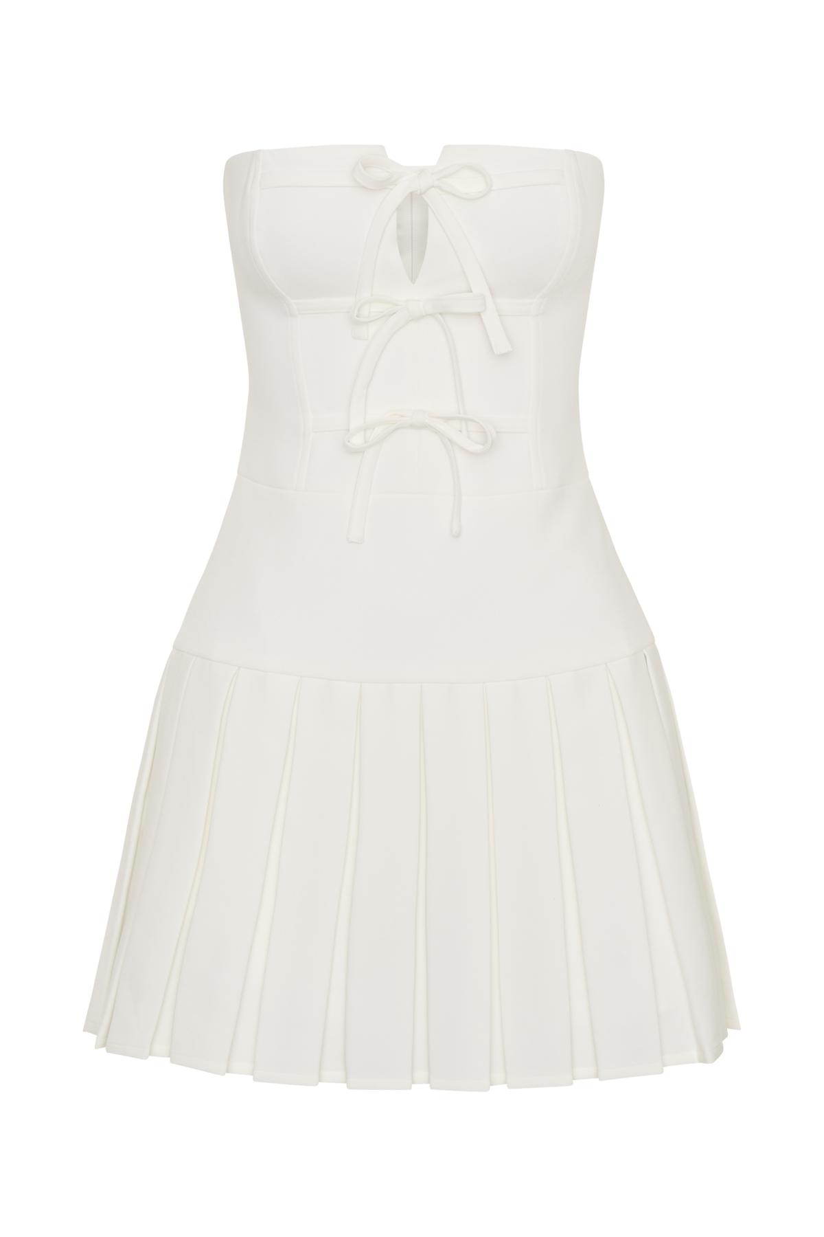 Naya Pleated Mini Dress With Ties - White #9