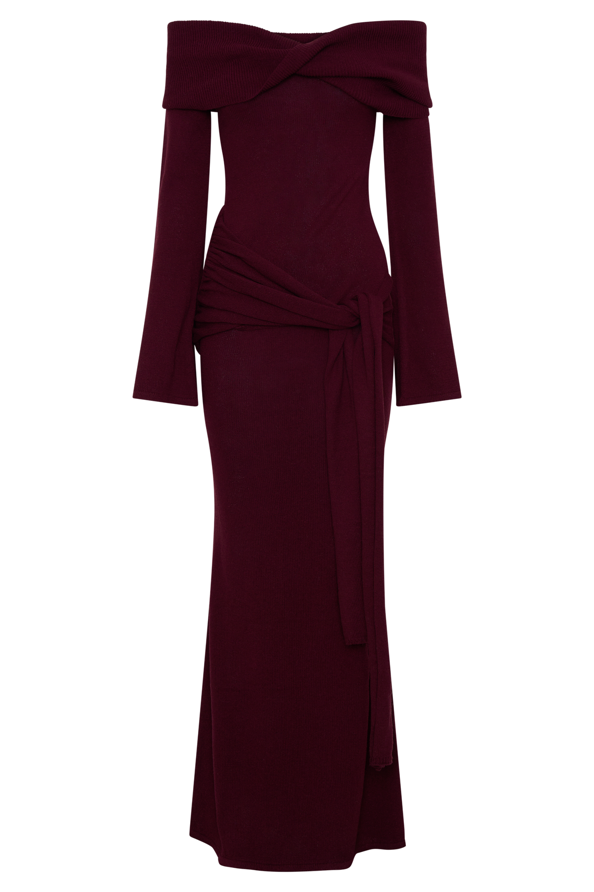 Cameron Off Shoulder Tie Maxi Dress - Merlot