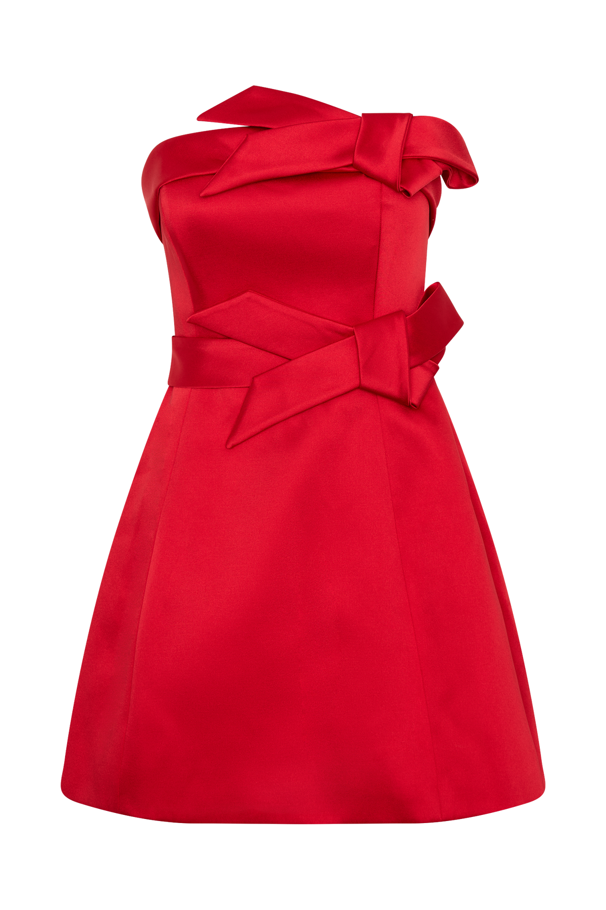 Tatiana Satin Strapless Bow Mini Dress - Red #9
