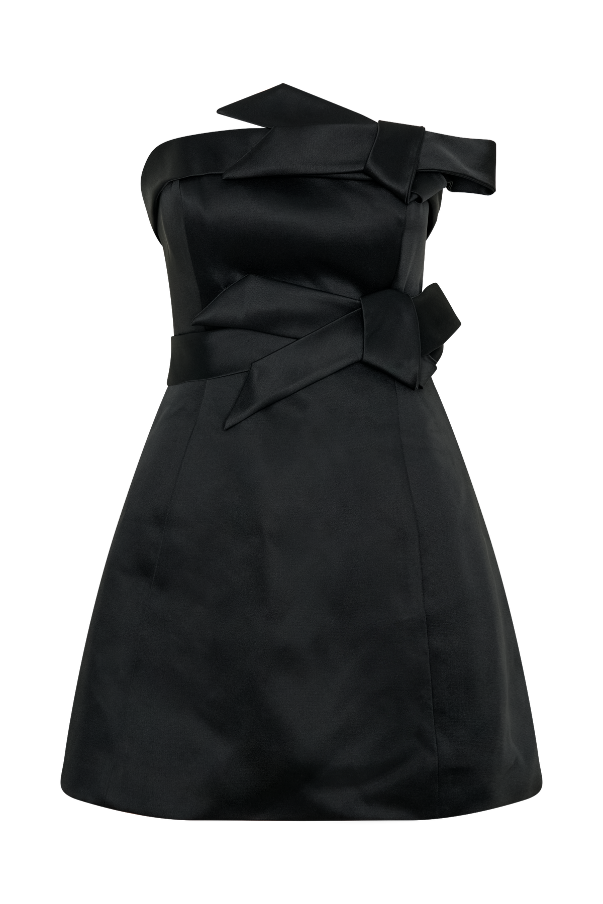 Tatiana Satin Strapless Bow Mini Dress - Black #10