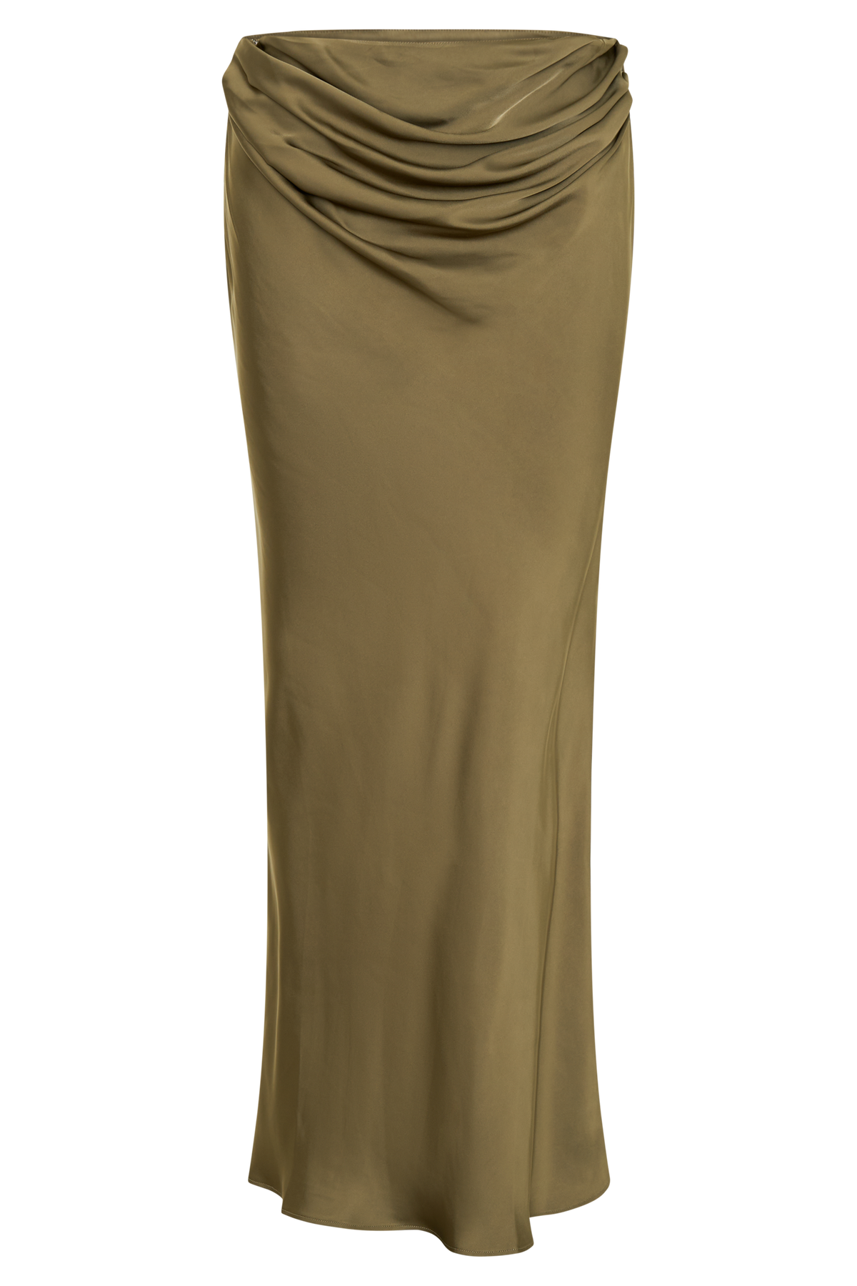 Nicola Satin Asymmetric Maxi Skirt - Basil #11