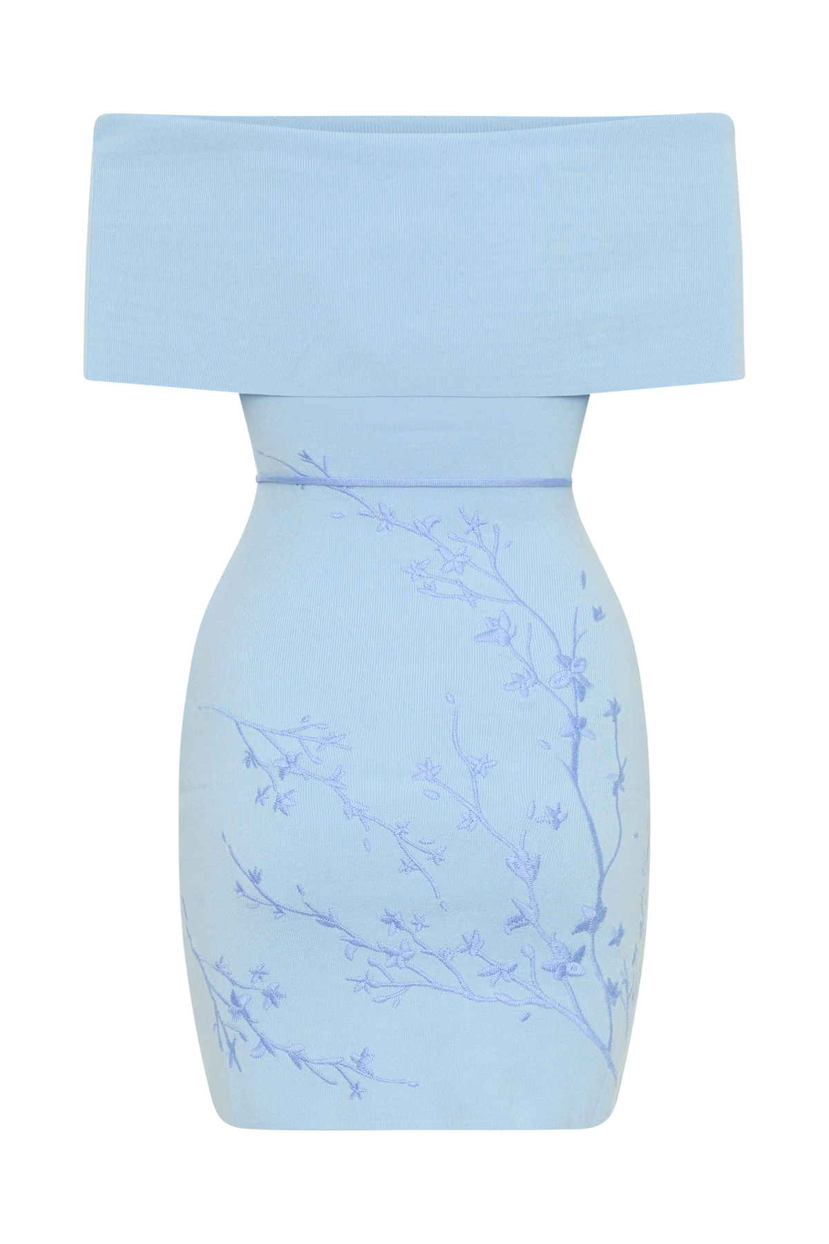 Mallory Off Shoulder Embroidered Knit Mini Dress - Ice Blue #9