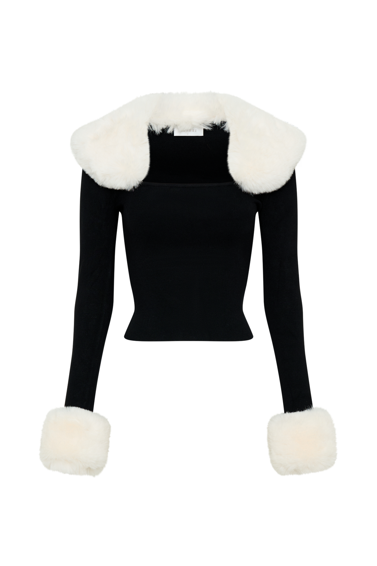 Cressida Faux Fur Knit Long Sleeve Top - Black/White #7