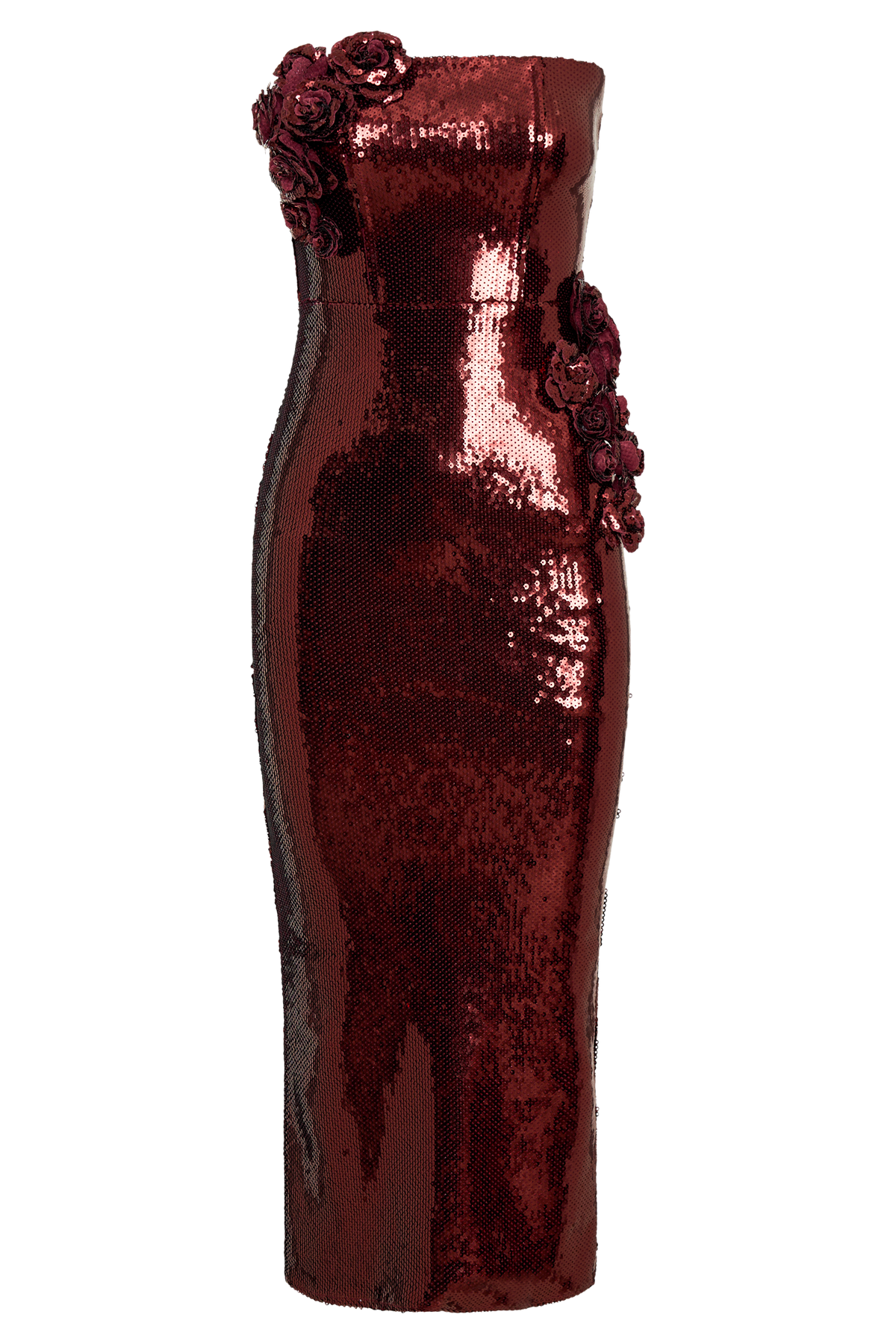 Cassia Strapless Sequin Rose Midi Dress - Mahogany #8