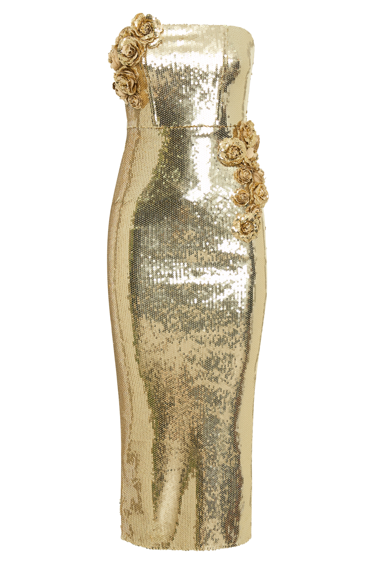Cassia Strapless Sequin Rose Midi Dress - Gold #12